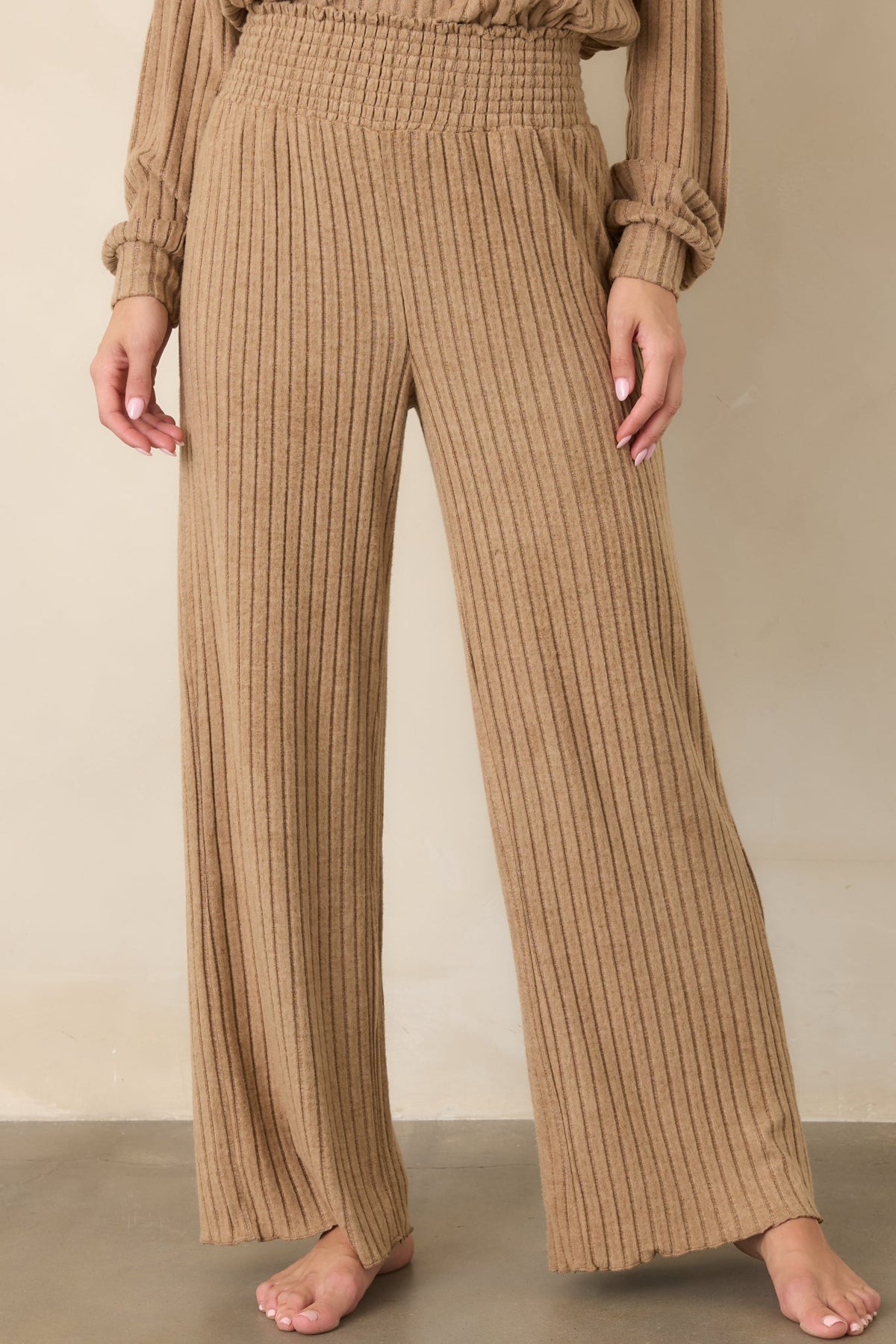 Z Supply Light Toffee Dawn Smocked Rib Pants