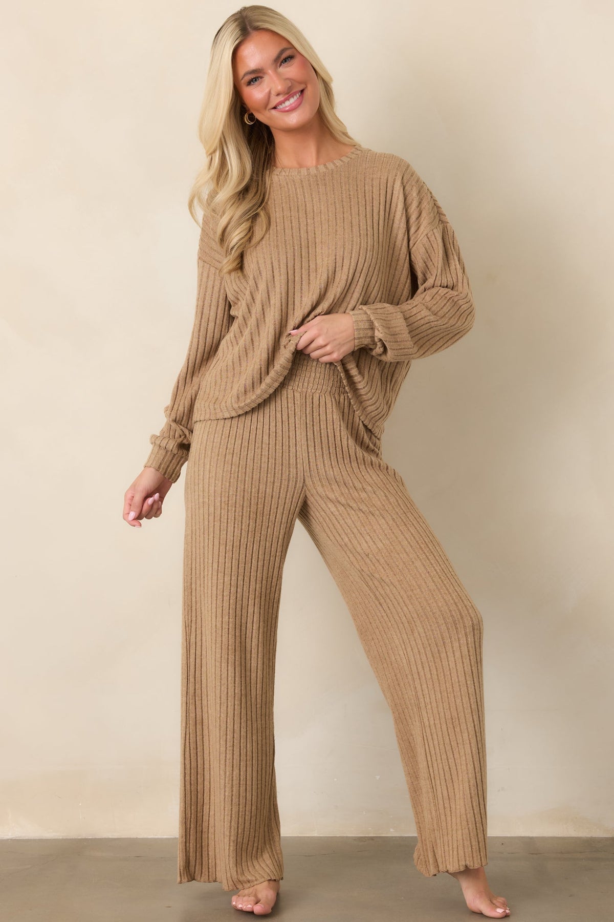 Z Supply Light Toffee Dawn Smocked Rib Pants