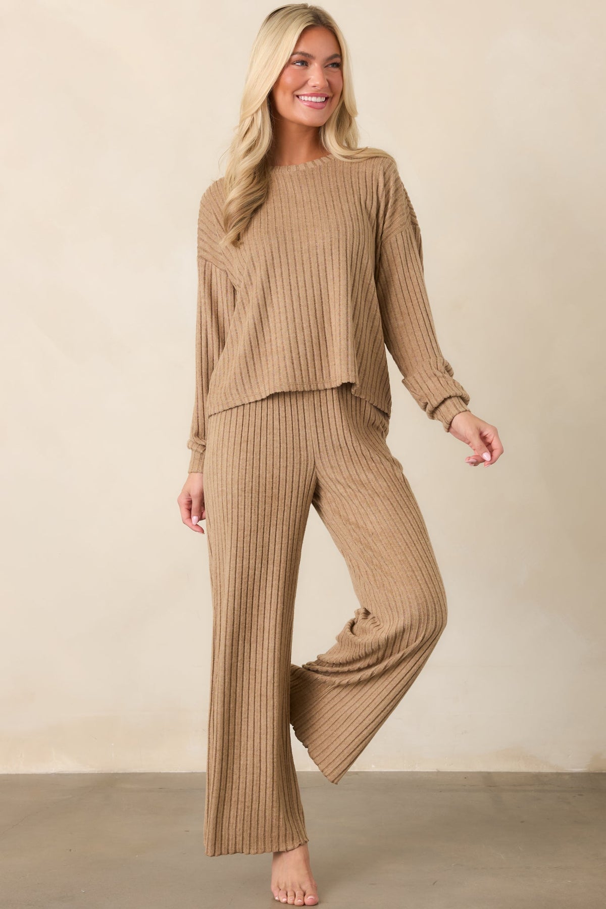 Z Supply Light Toffee Dawn Smocked Rib Pants
