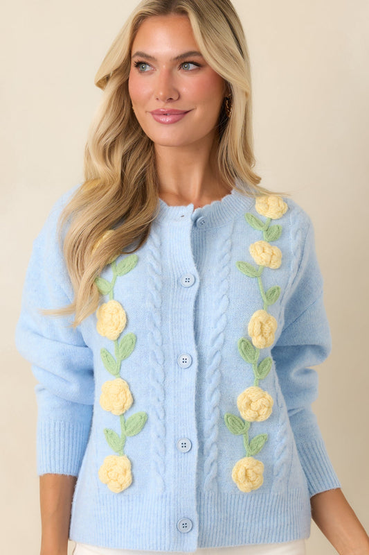 Handpicked Memories Light Blue Floral Appliqué Cardigan
