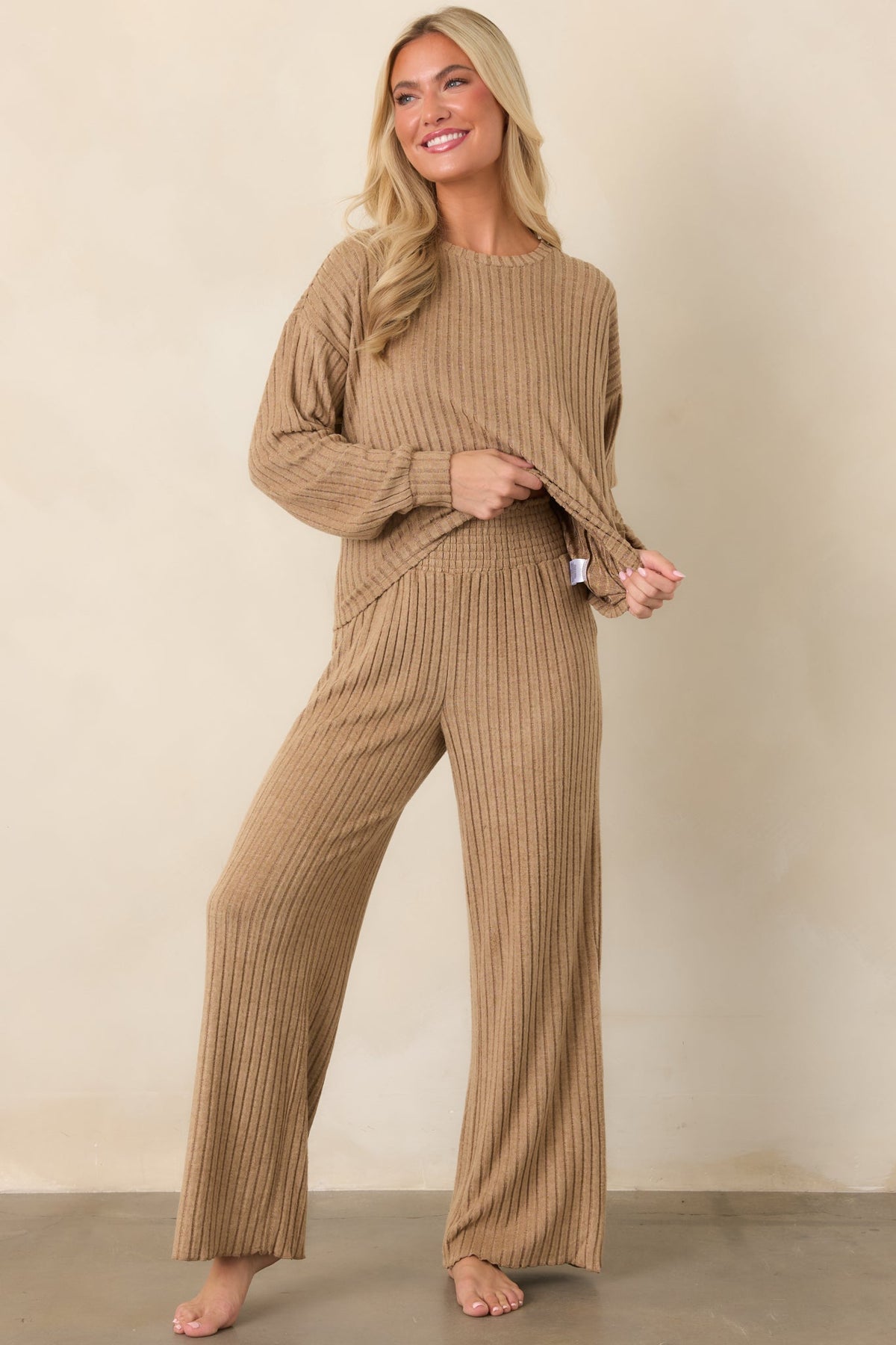 Z Supply Light Toffee Daydream Silky Rib Long Sleeve Top
