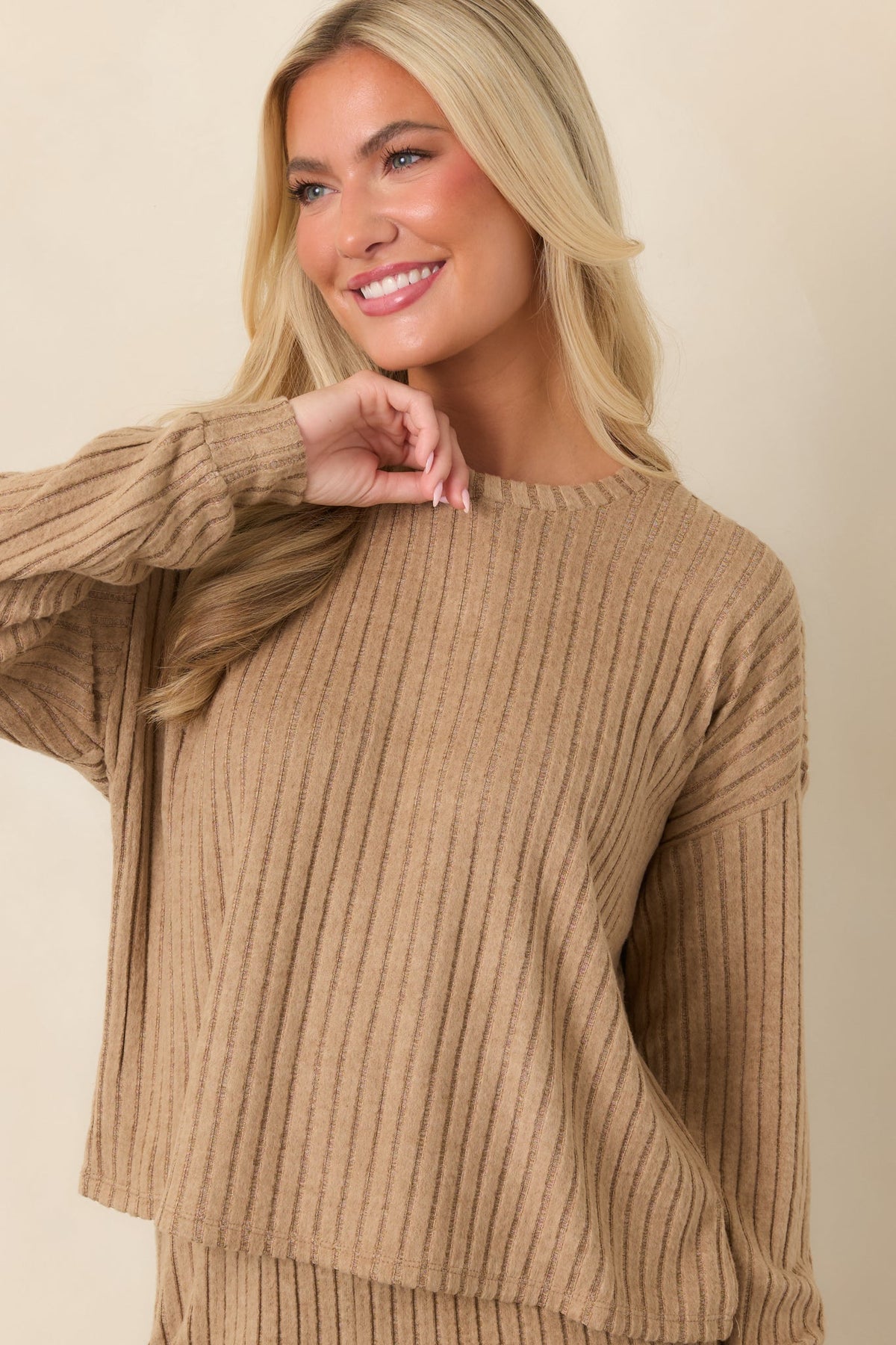 Z Supply Light Toffee Daydream Silky Rib Long Sleeve Top