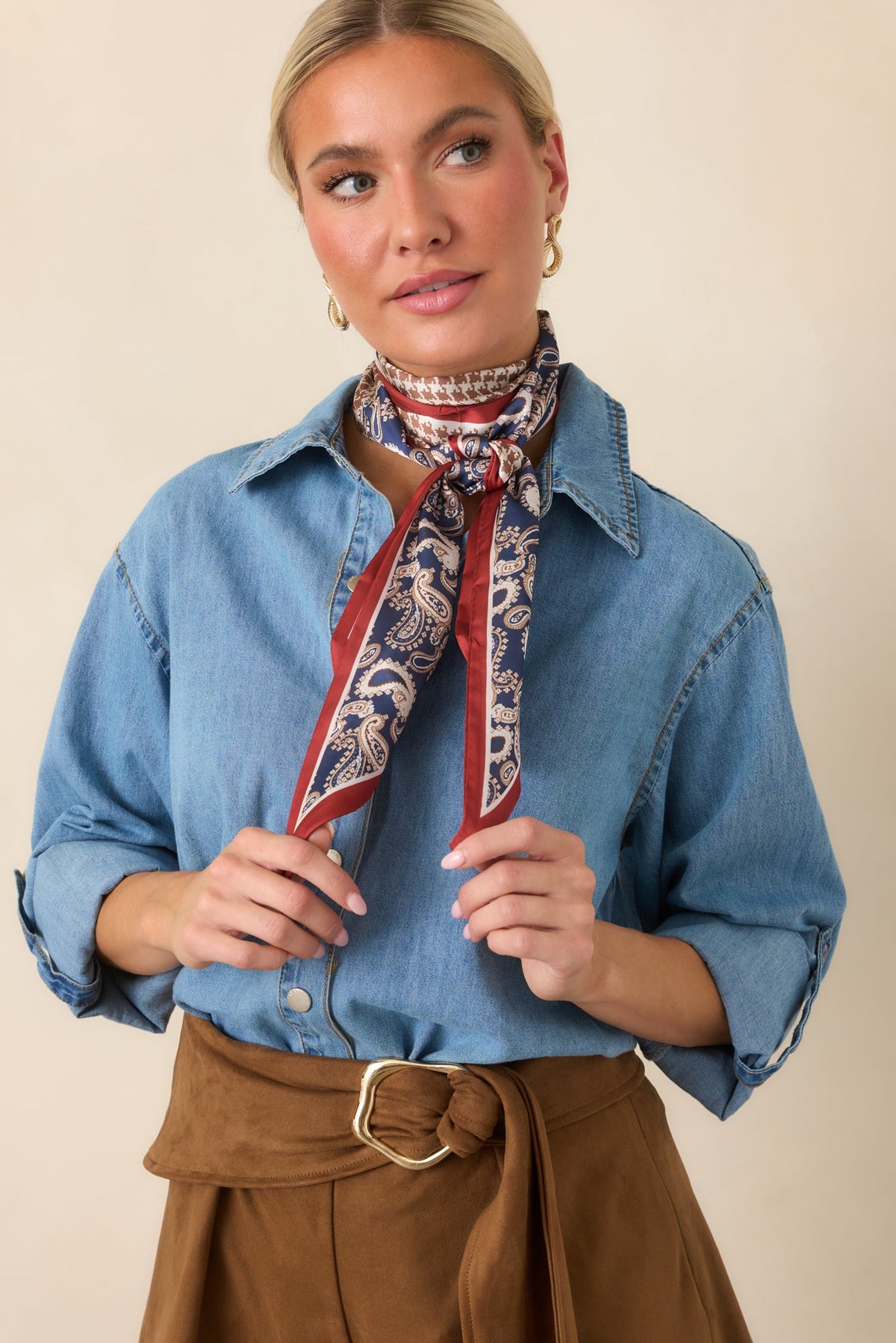 Just So Happens Light Wash Chambray Button Up Shirt