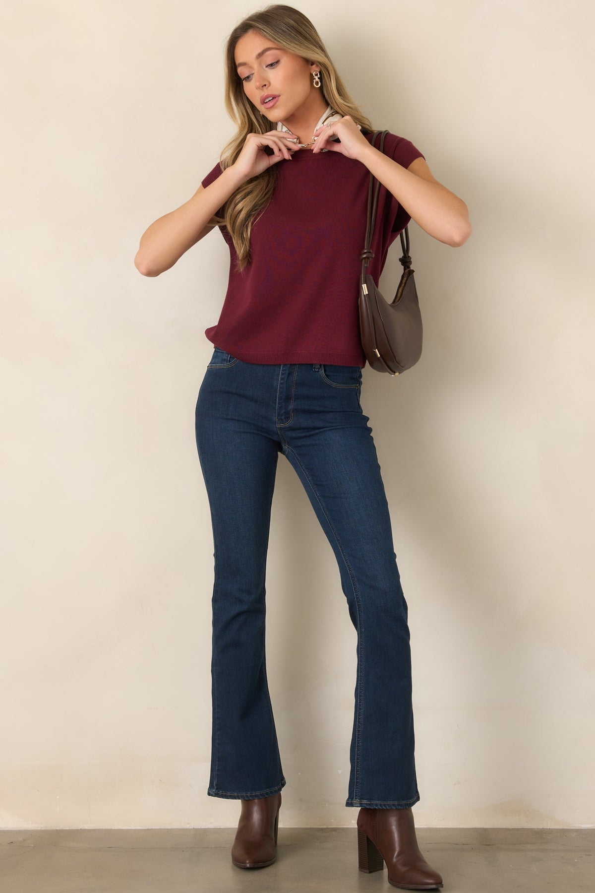 Good Things Ahead Wine Red Knit Short Sleeve Sweater