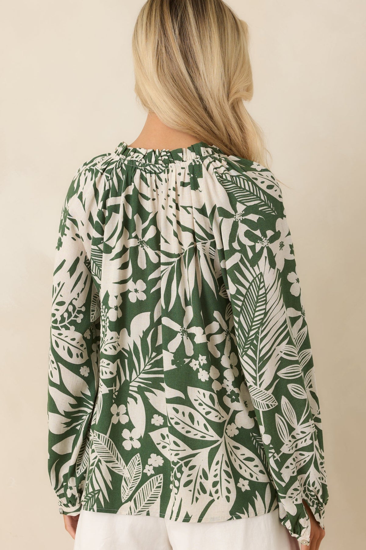 Jungle Luxe Green Tropical Print Button Front Top