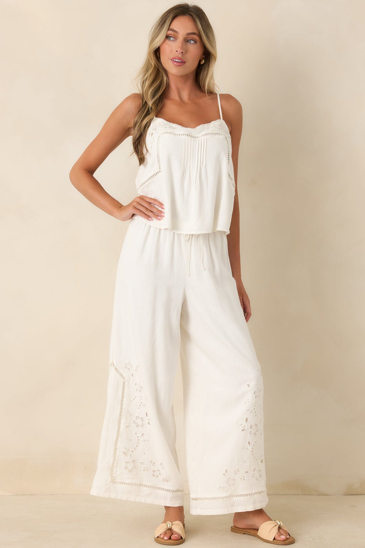 Z Supply Lille White Linen Blend Embroidered Woven Tank Top