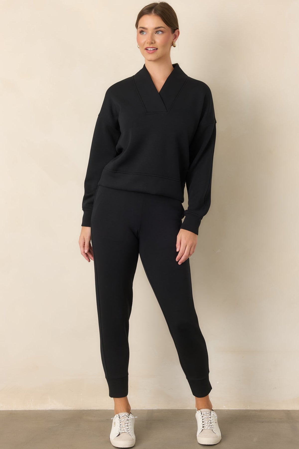 SPANX AirEssentials® Very Black V-Neck Long Sleeve Sweatshirt