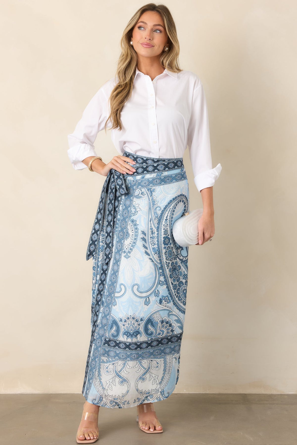 Anna Cate Wiley Blue Myth Paisley Wrap Maxi Skirt