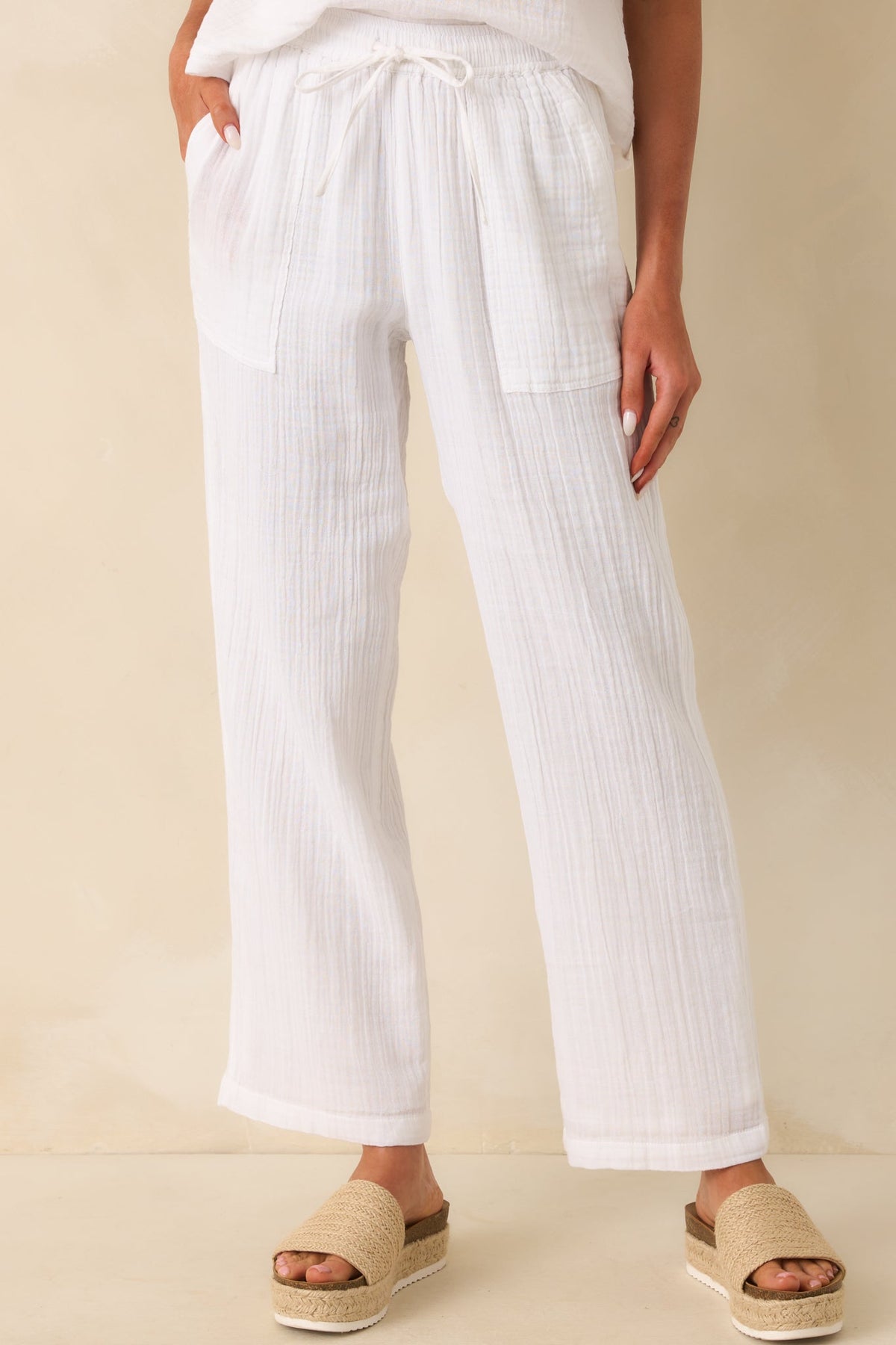 Z Supply White Cotton Plaza Airy Gauze Ankle Pants