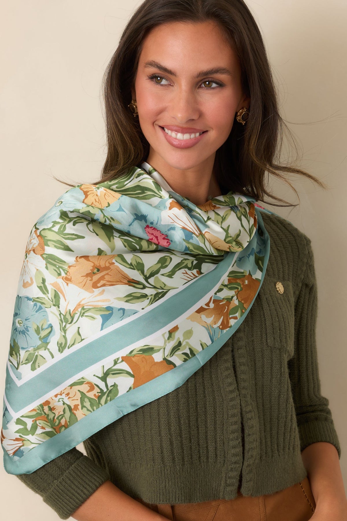 Flora in Focus Sage Blue Multi Floral Square Scarf