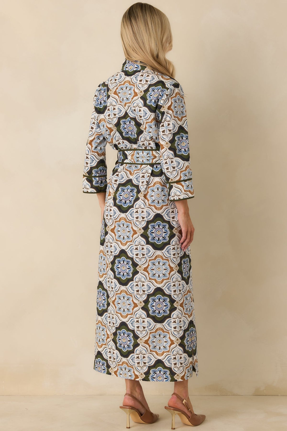 Prosperina Matilda Olive Multi Medallion Print Cotton Maxi Dress