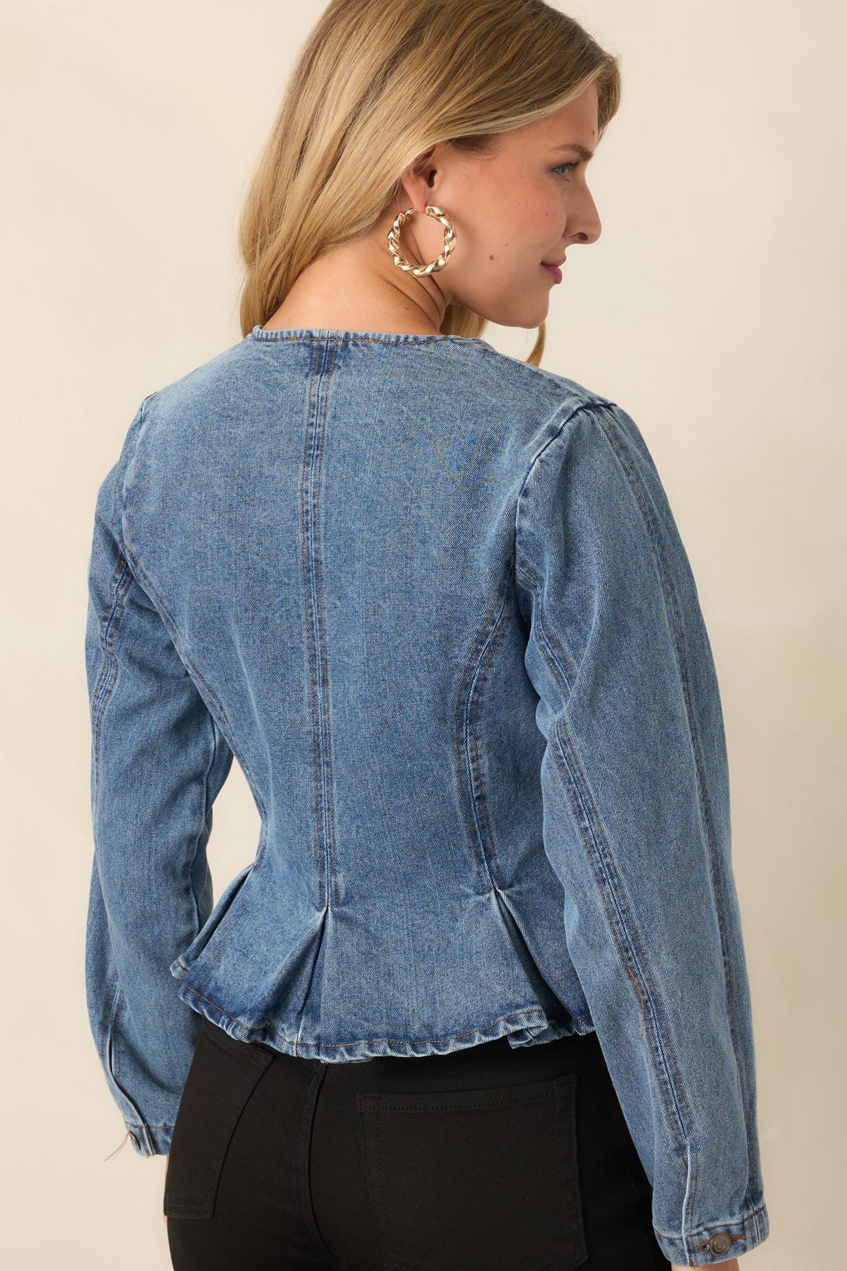 Perfectly Contoured Medium Wash Denim Peplum Jacket