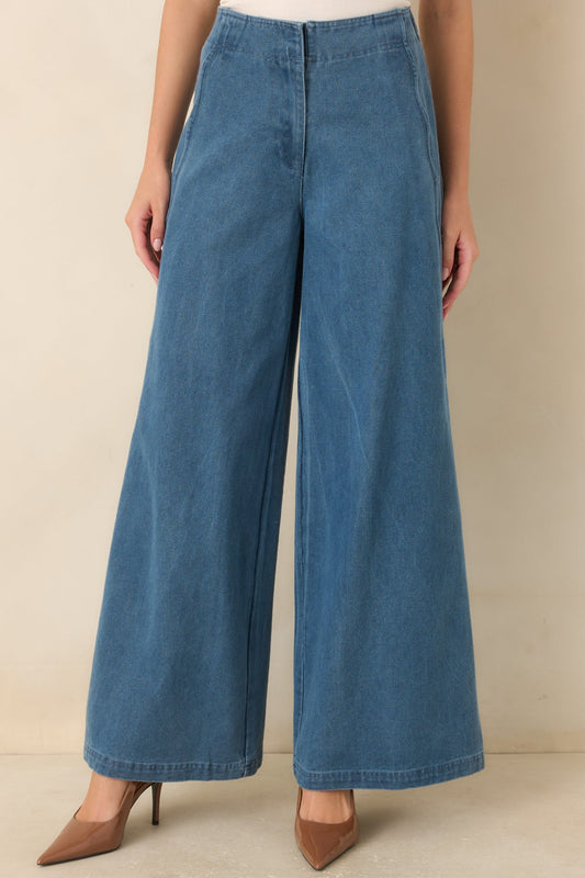 Curve Appeal Medium Wash Scalloped Edge Wide Leg Jeans