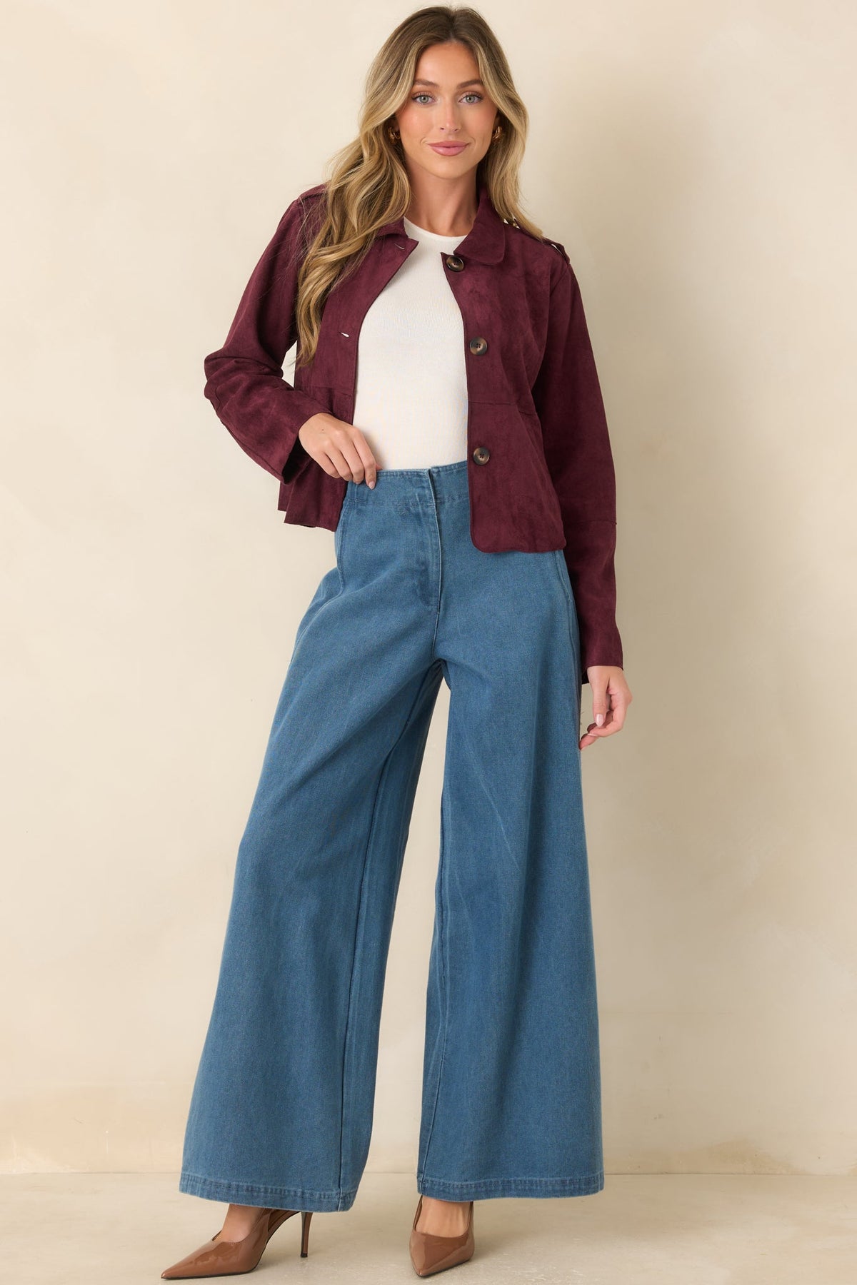 Curve Appeal Medium Wash Scalloped Edge Wide Leg Jeans