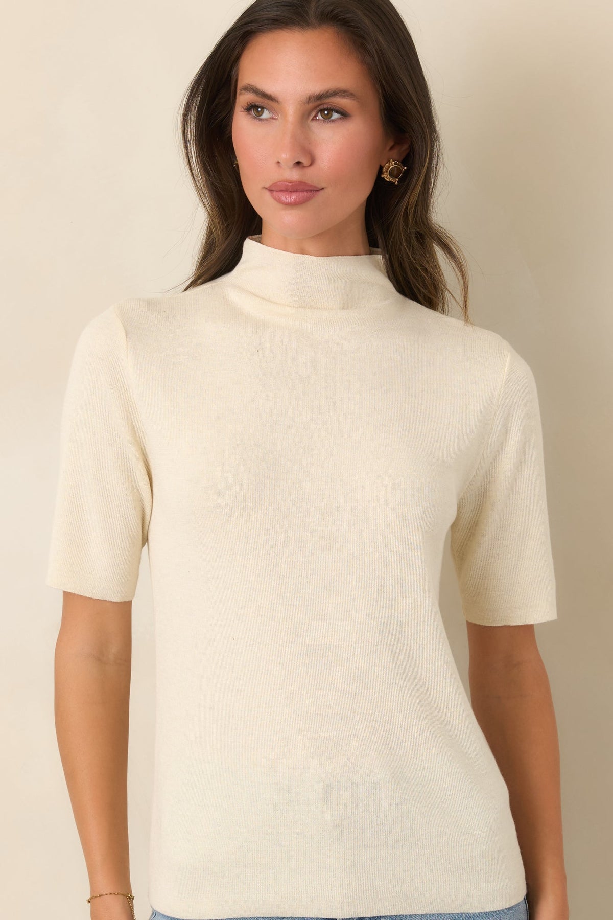 The Everyday Edit Ivory Knit Turtleneck Short Sleeve Top