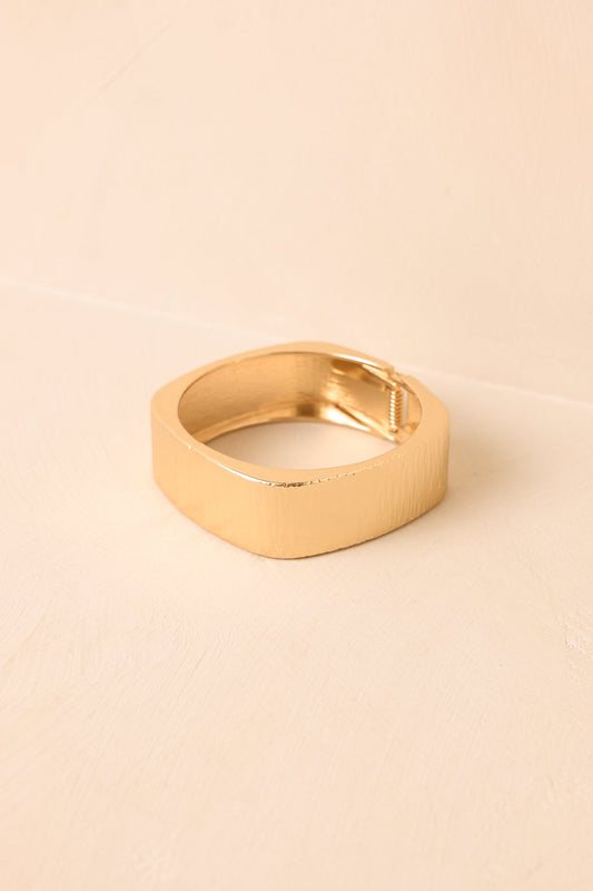At Square One Gold Textured Hinged Cuff Bracelet