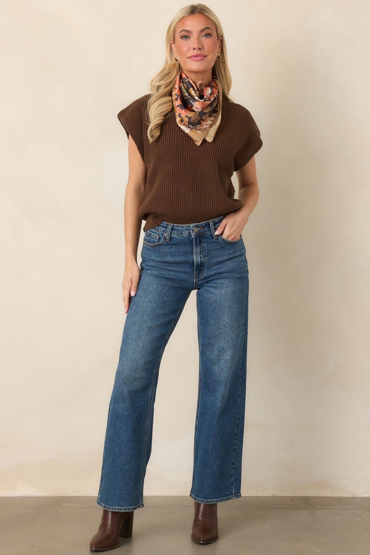 En Saison Jane Brown Mock Neck Sweater Vest
