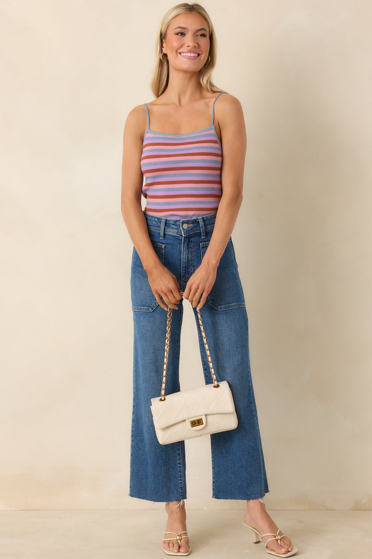 FRNCH Corallia Light Blue Multi Stripe Knit Tank Top