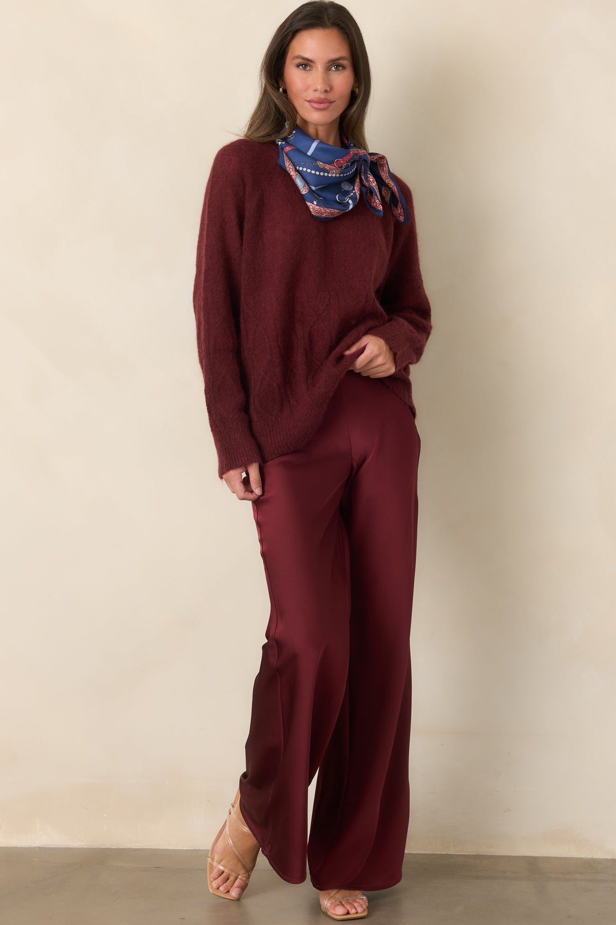 FRNCH Nachi Burgundy Cable Knit Sweater