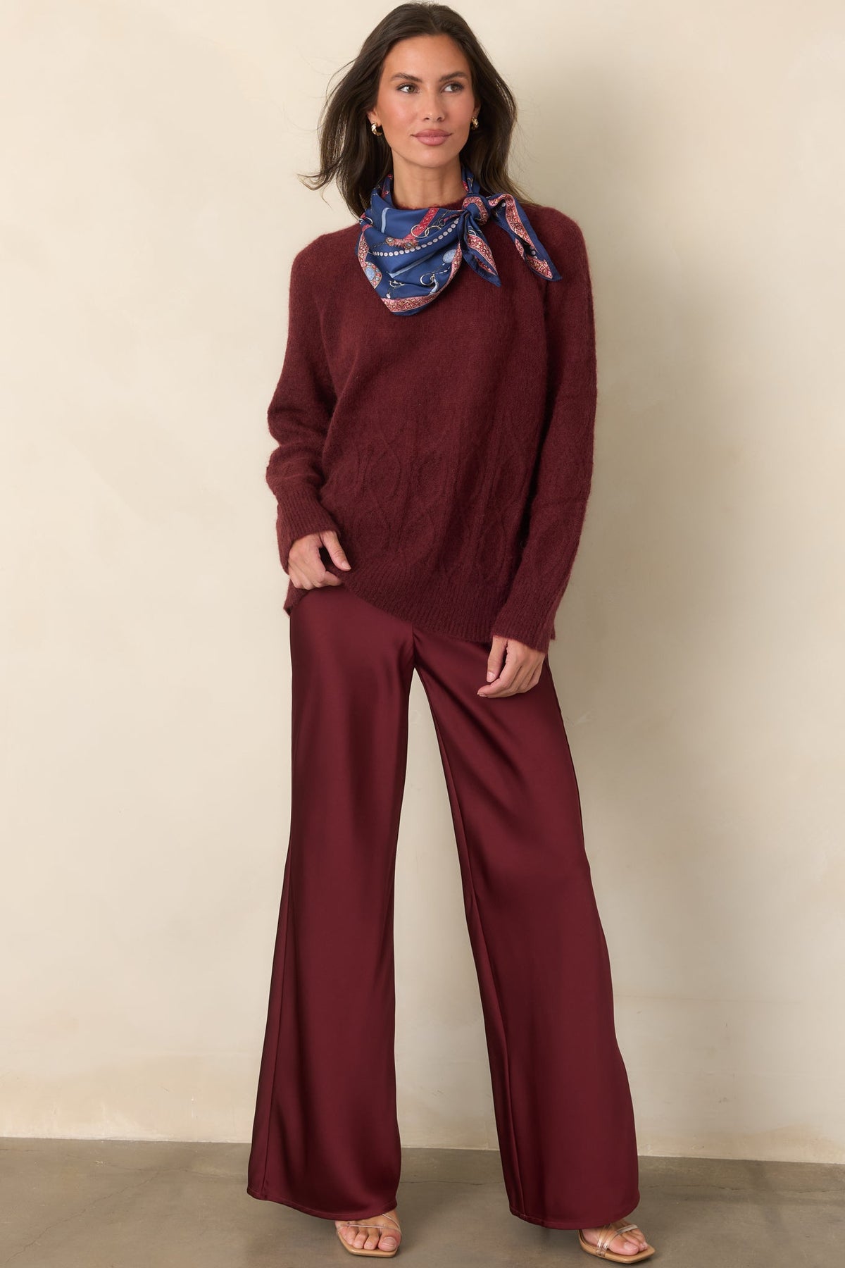 FRNCH Nachi Burgundy Cable Knit Sweater