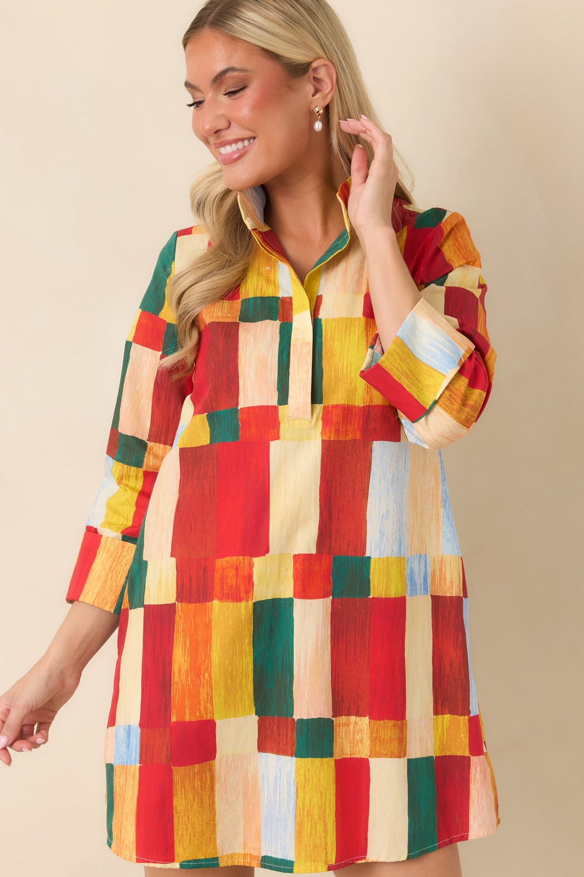 Prosperina Sorel Multi Geometric Cotton Mini Dress