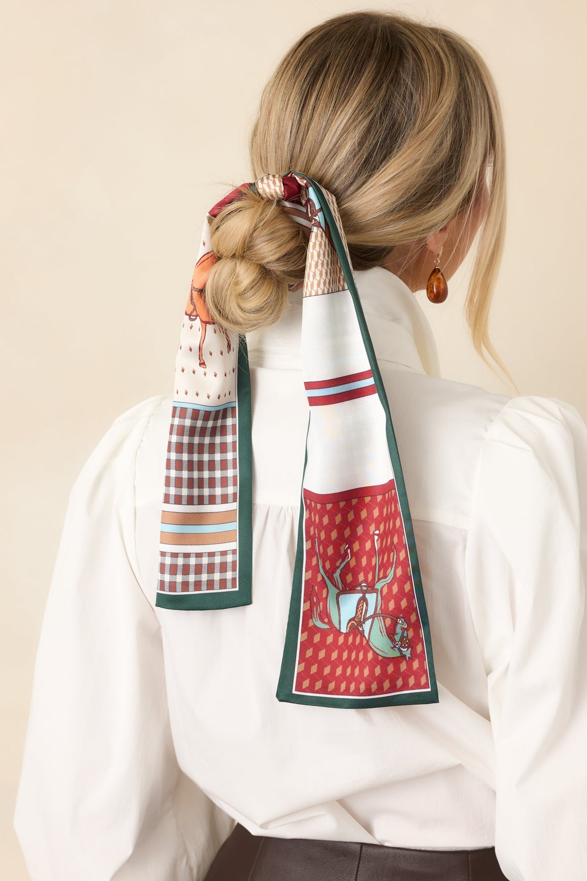 A Patchwork Story Ivory Green Multi Equestrian Print Scarf