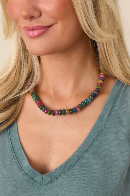 True Colors Jewel Tone Multi Disc Bead Necklace