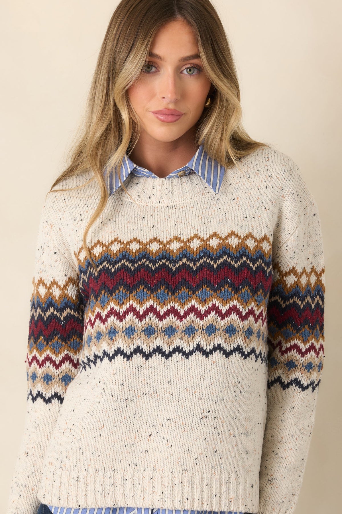 Cabin in the Forecast Natural Multi Fair Isle Knit Sweater