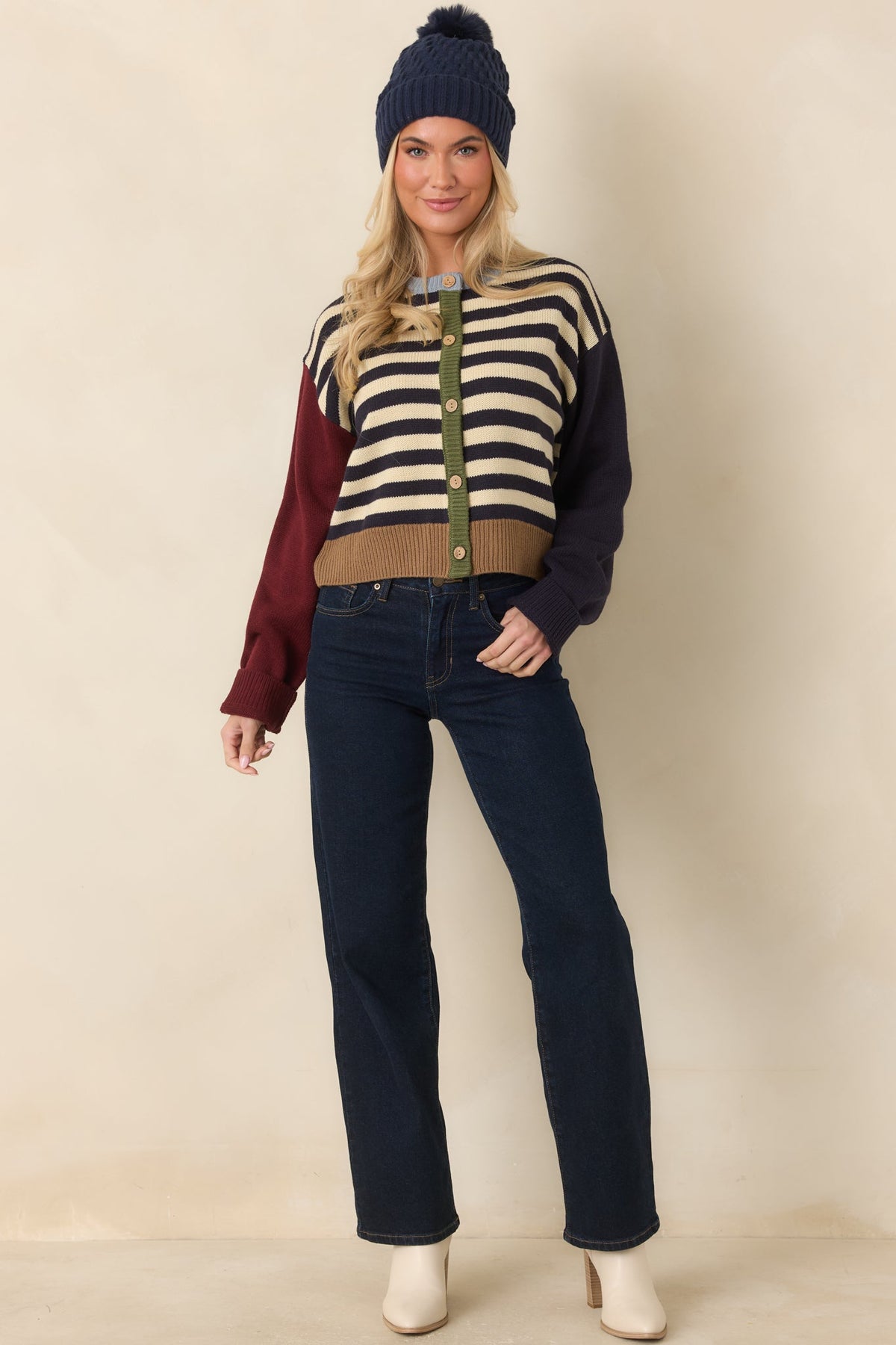 A Little of Everything Navy Multi Stripe Colorblock Cardigan