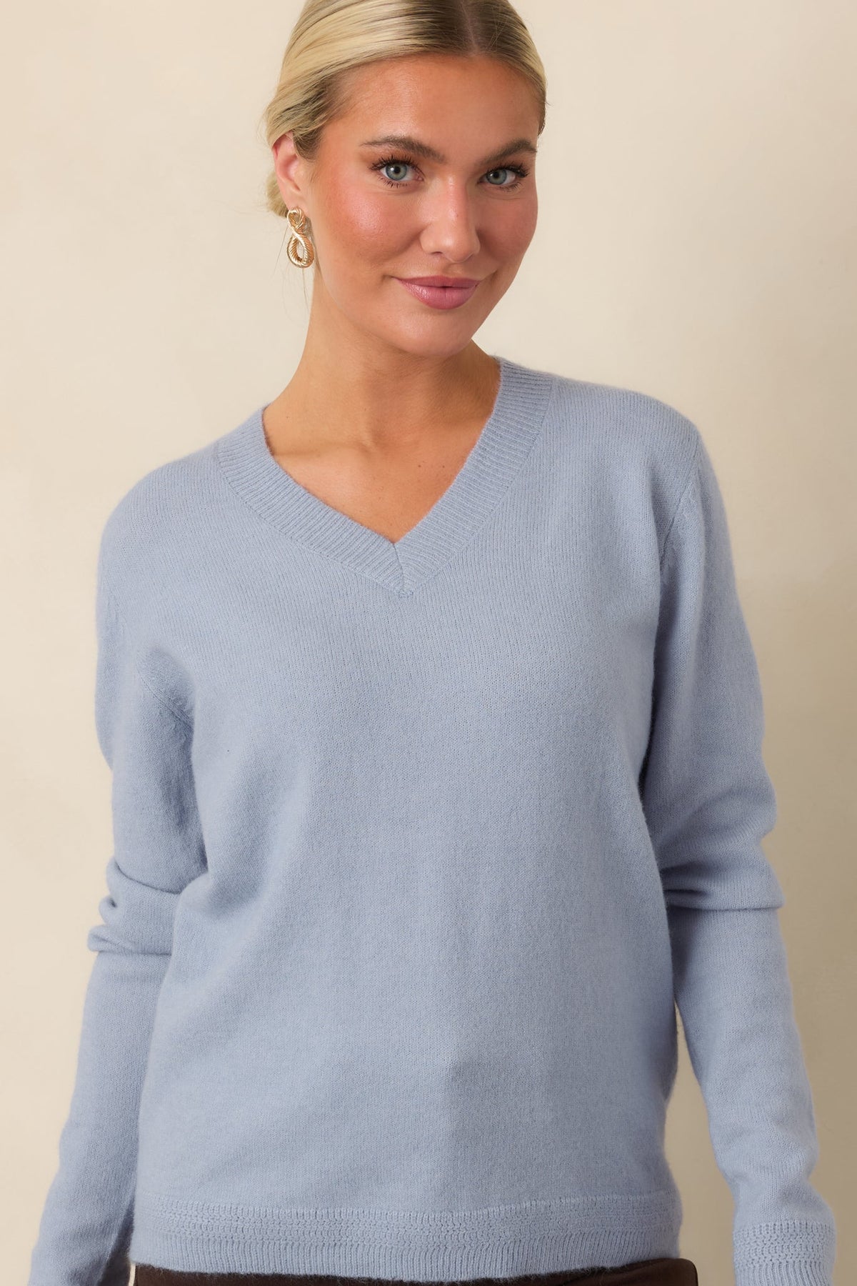 By the Way Dusty Blue V-Neck Knit Sweater