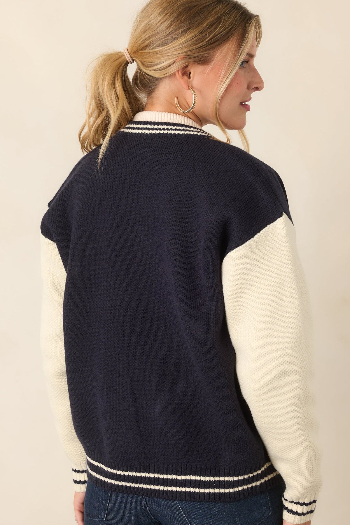 ASTR the Label Grayson Navy Colorblock Varsity Jacket