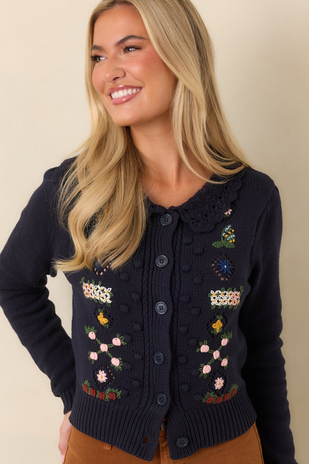 ASTR the Label Dallyn Floral Embroidered Cardigan