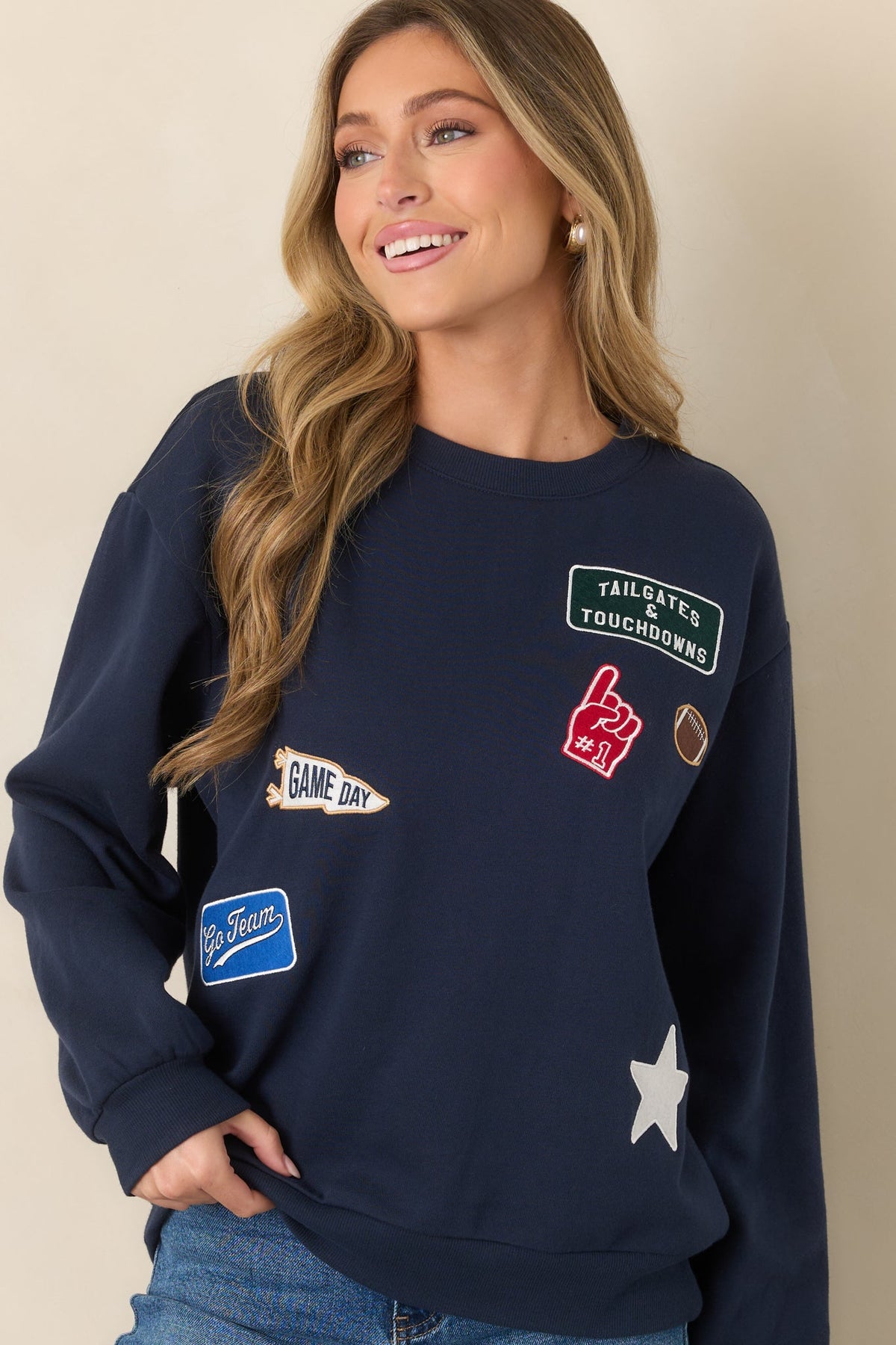 Z Supply Navy Boyfriend Patch Sweatshirt