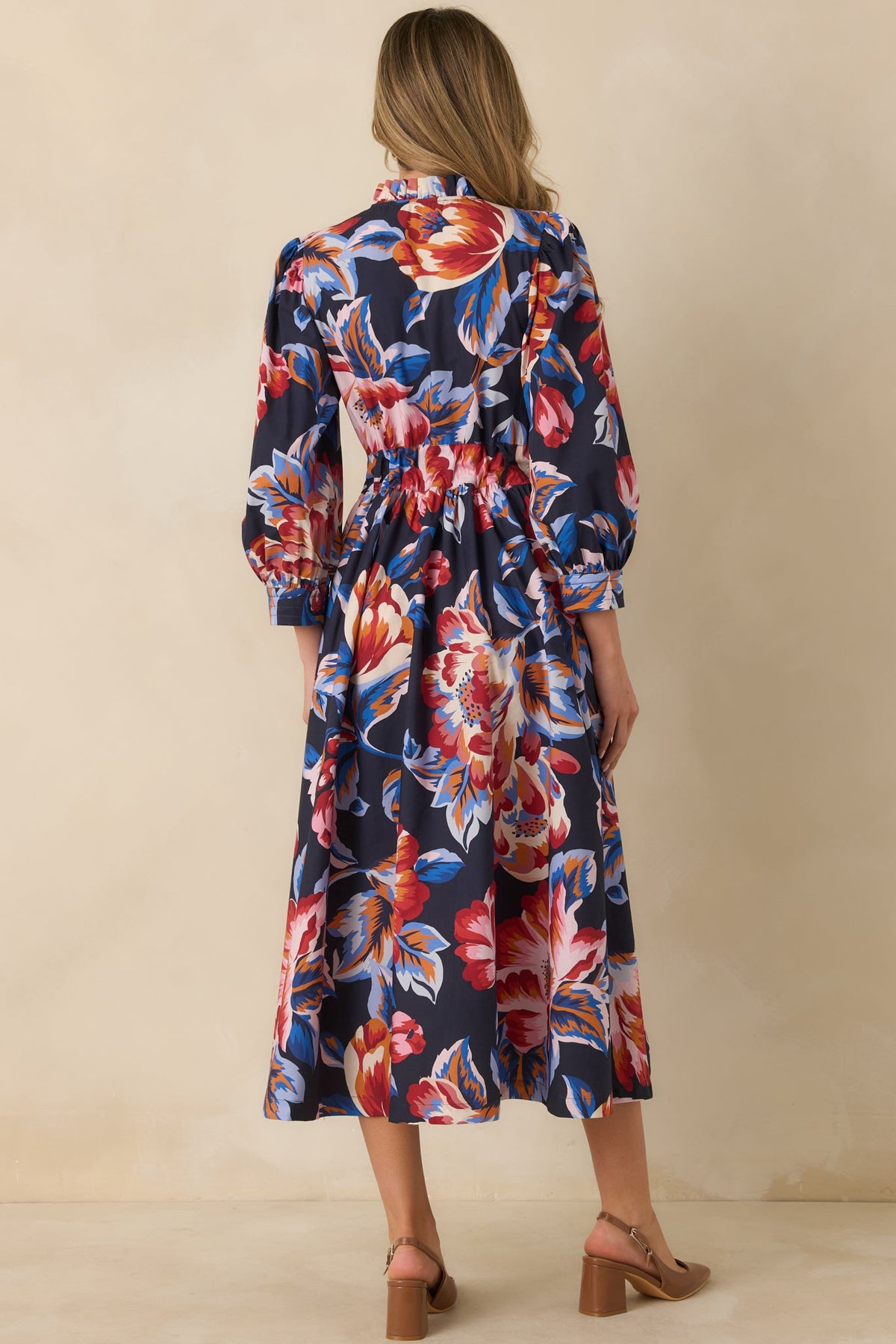 Prosperina Mayfair Navy Multi Floral Cotton Midi Dress