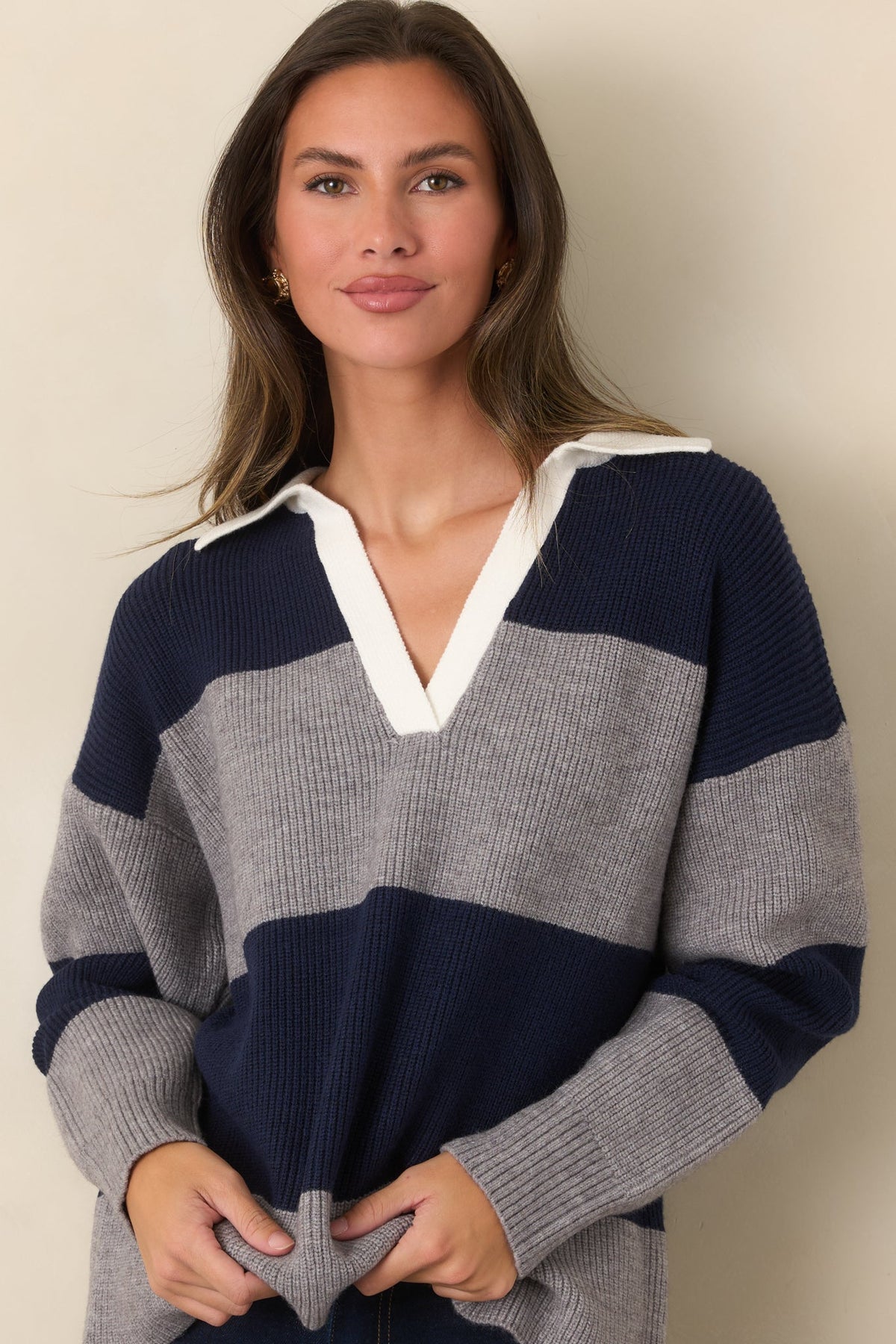 Making the Team Navy & Heather Gray Collared Rugby Sweater