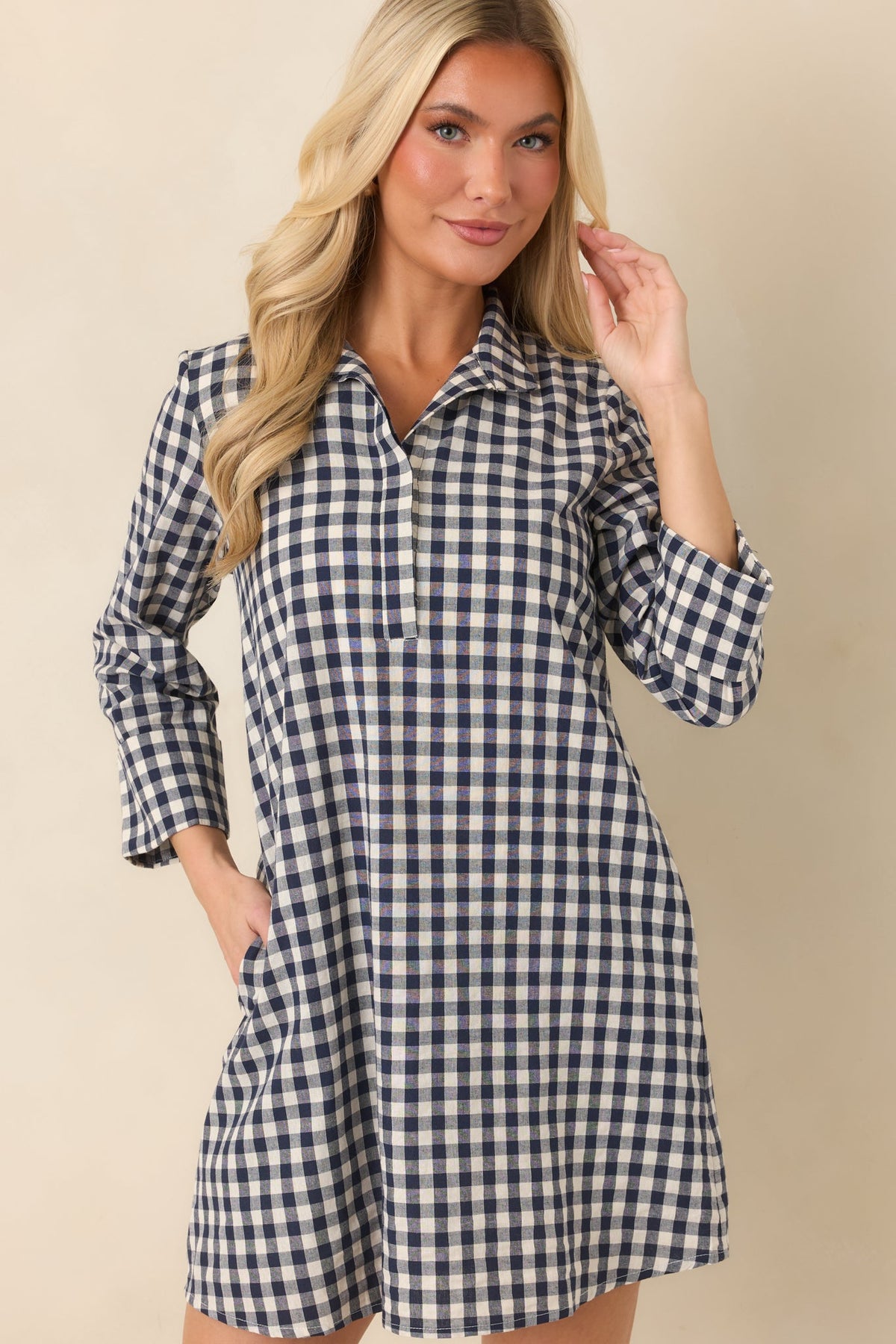 EXCLUSIVE: Prosperina Savoy Navy Gingham Mini Dress