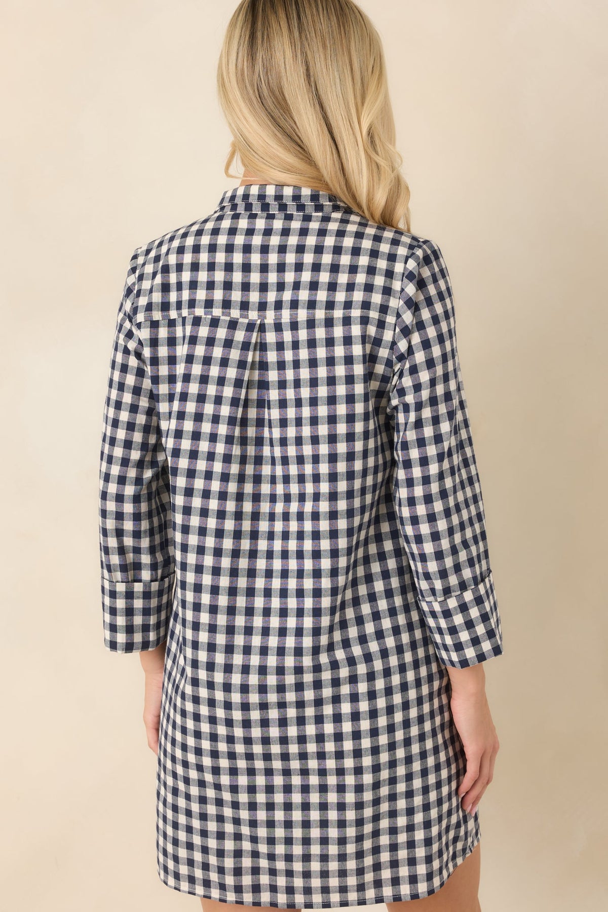 EXCLUSIVE: Prosperina Savoy Navy Gingham Mini Dress