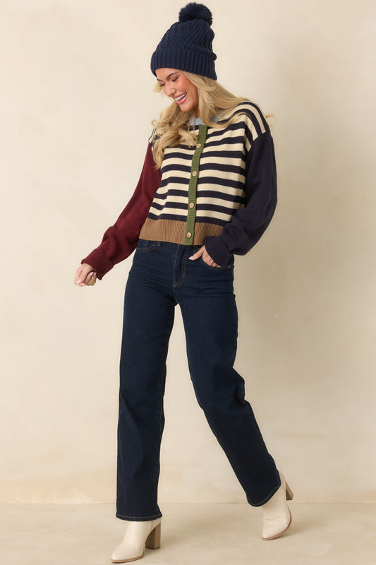 A Little of Everything Navy Multi Stripe Colorblock Cardigan