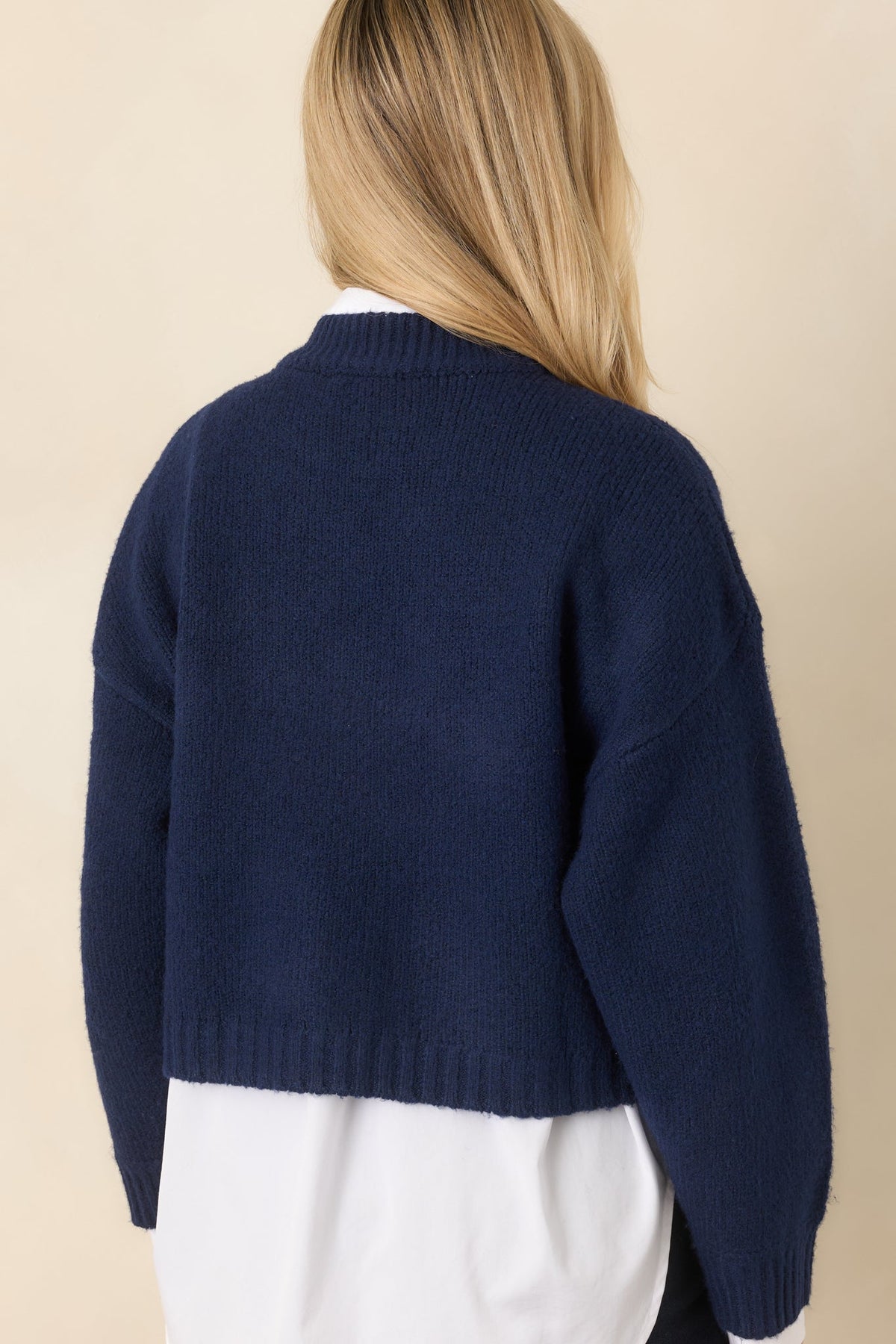A Change of Pace Navy Cropped Knit Sweater