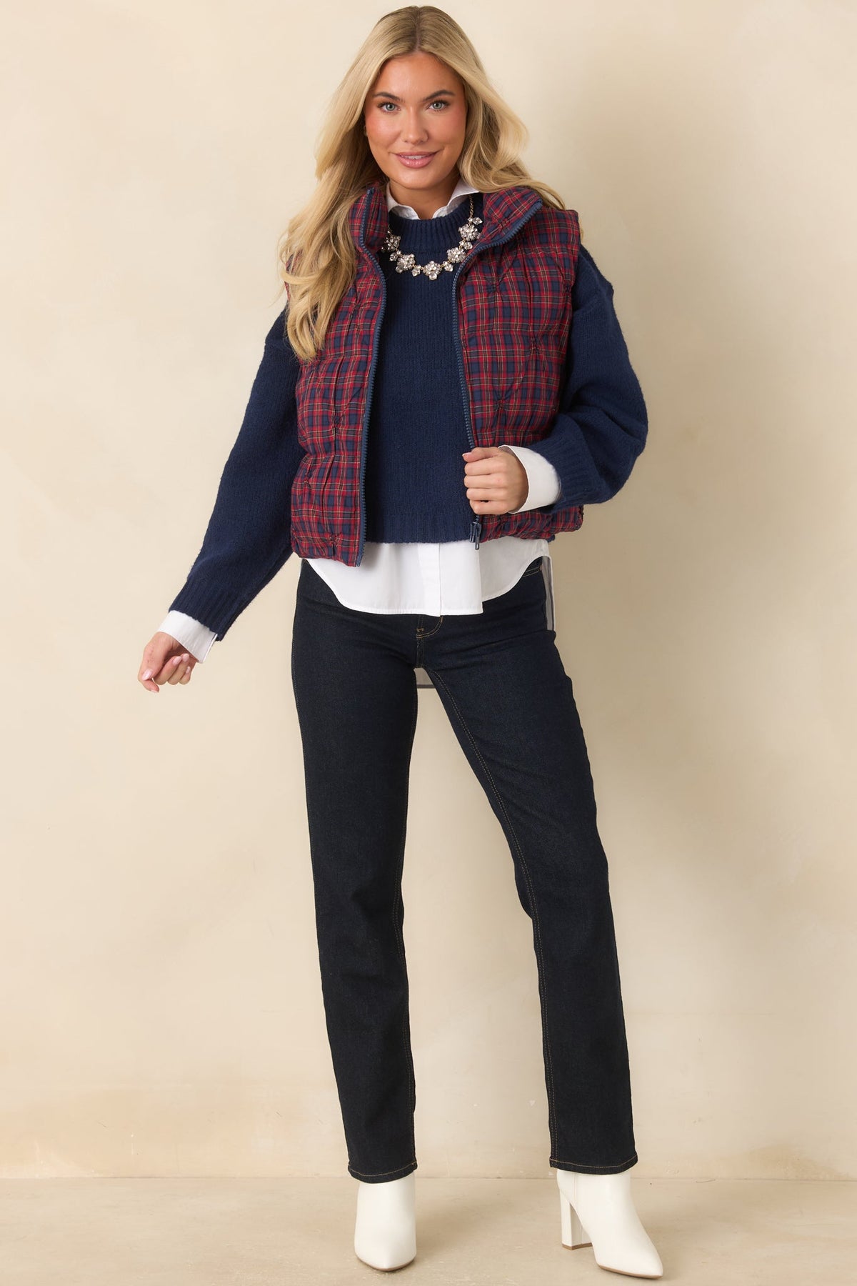 A Change of Pace Navy Cropped Knit Sweater