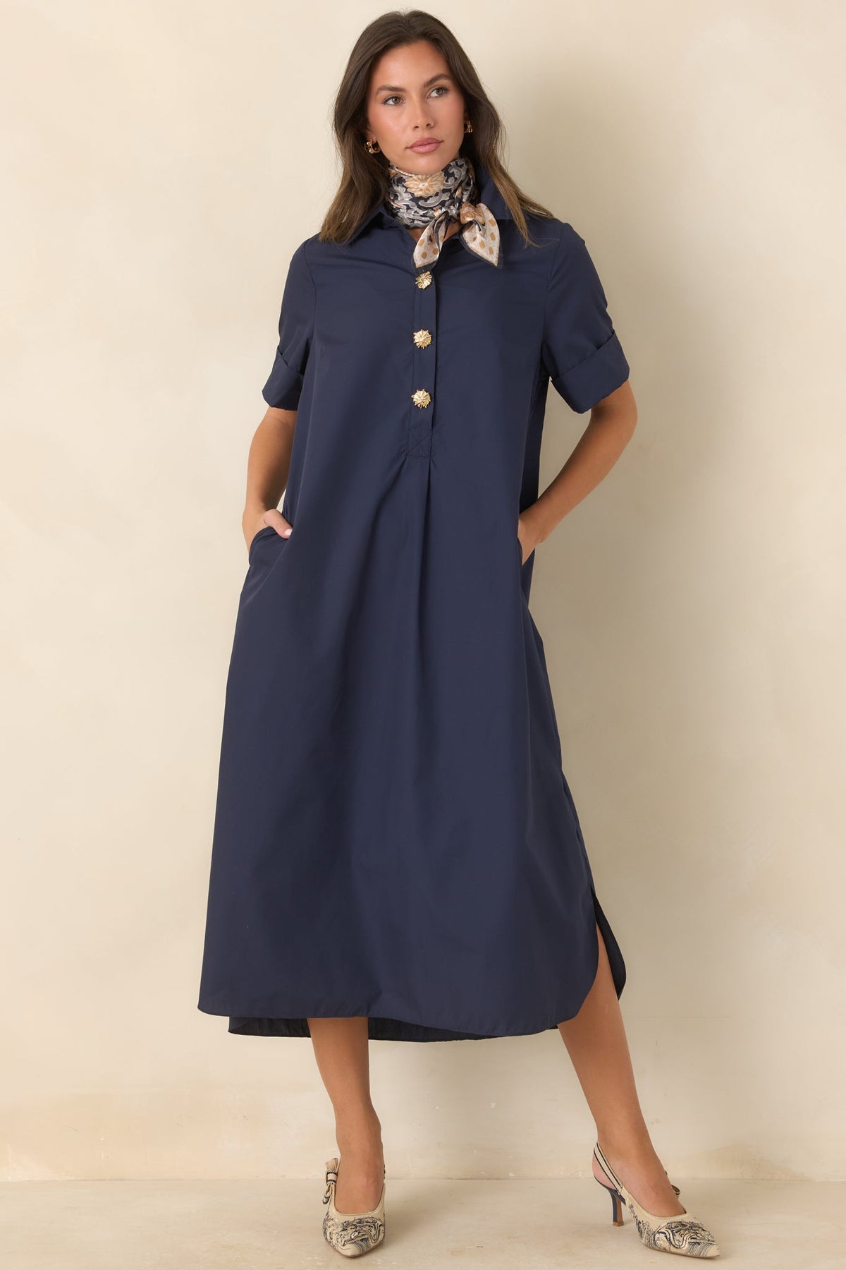 Read the Signs Navy Short Sleeve Maxi Dress