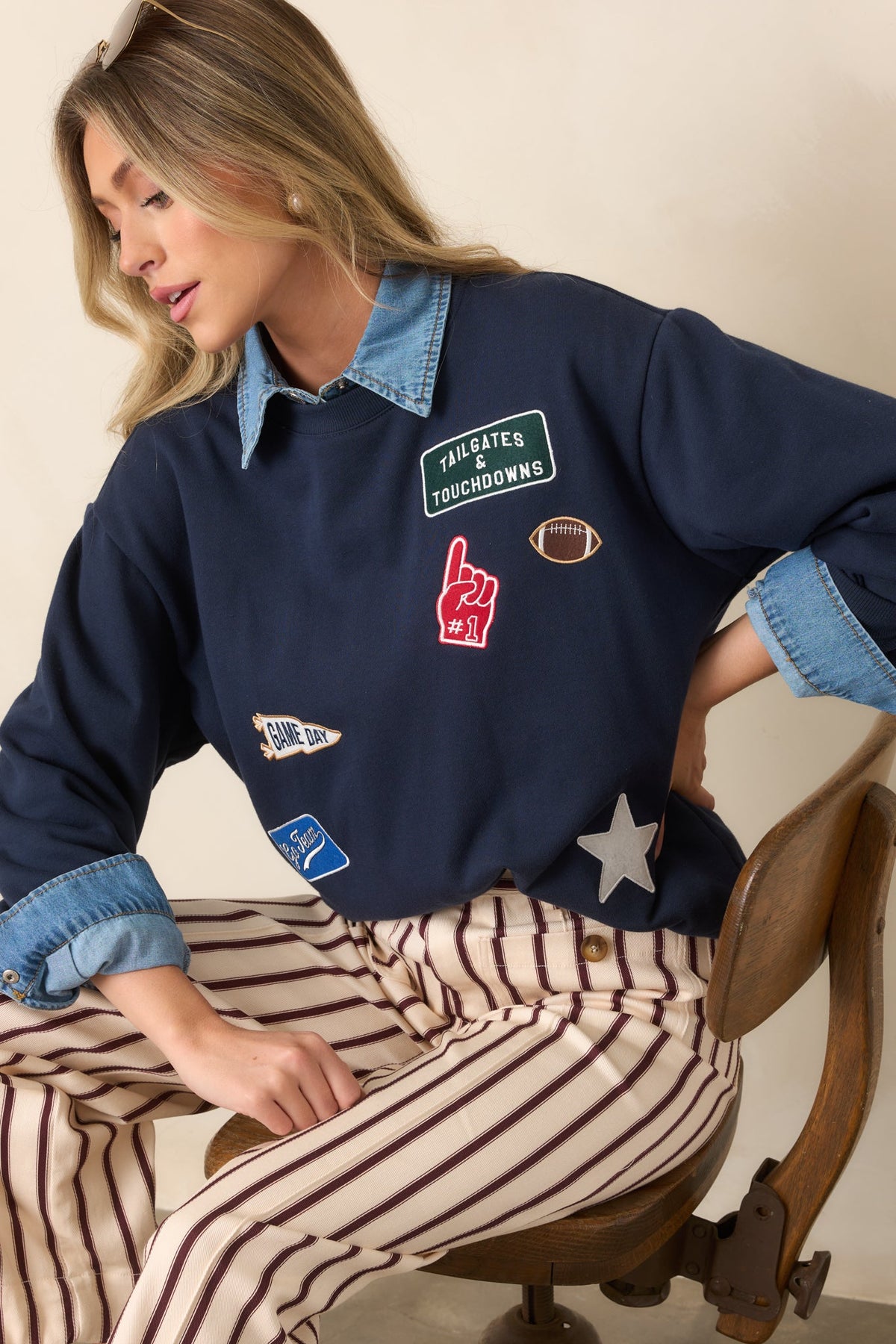 Z Supply Navy Boyfriend Patch Sweatshirt
