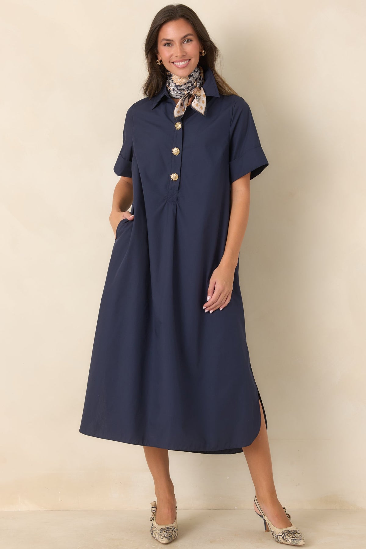 Read the Signs Navy Short Sleeve Maxi Dress