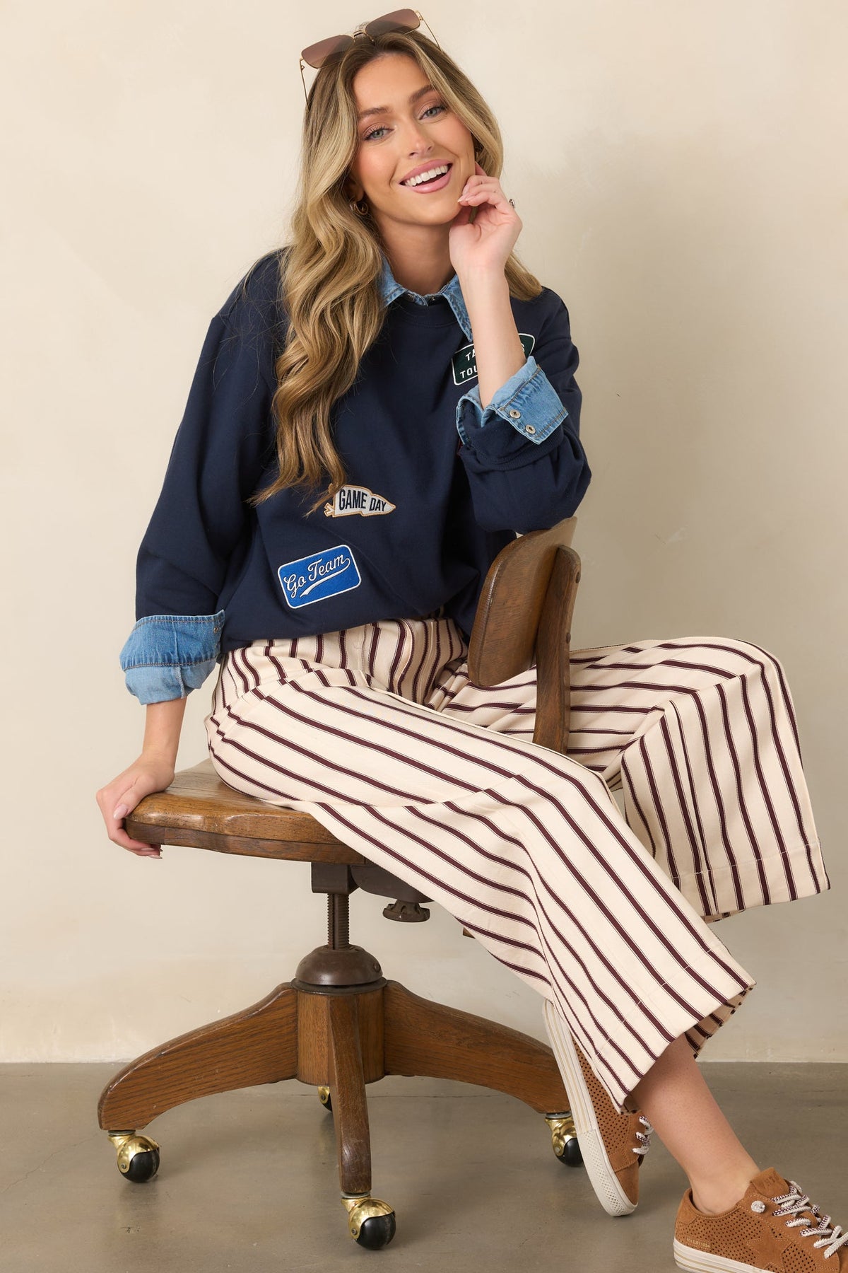 Z Supply Navy Boyfriend Patch Sweatshirt