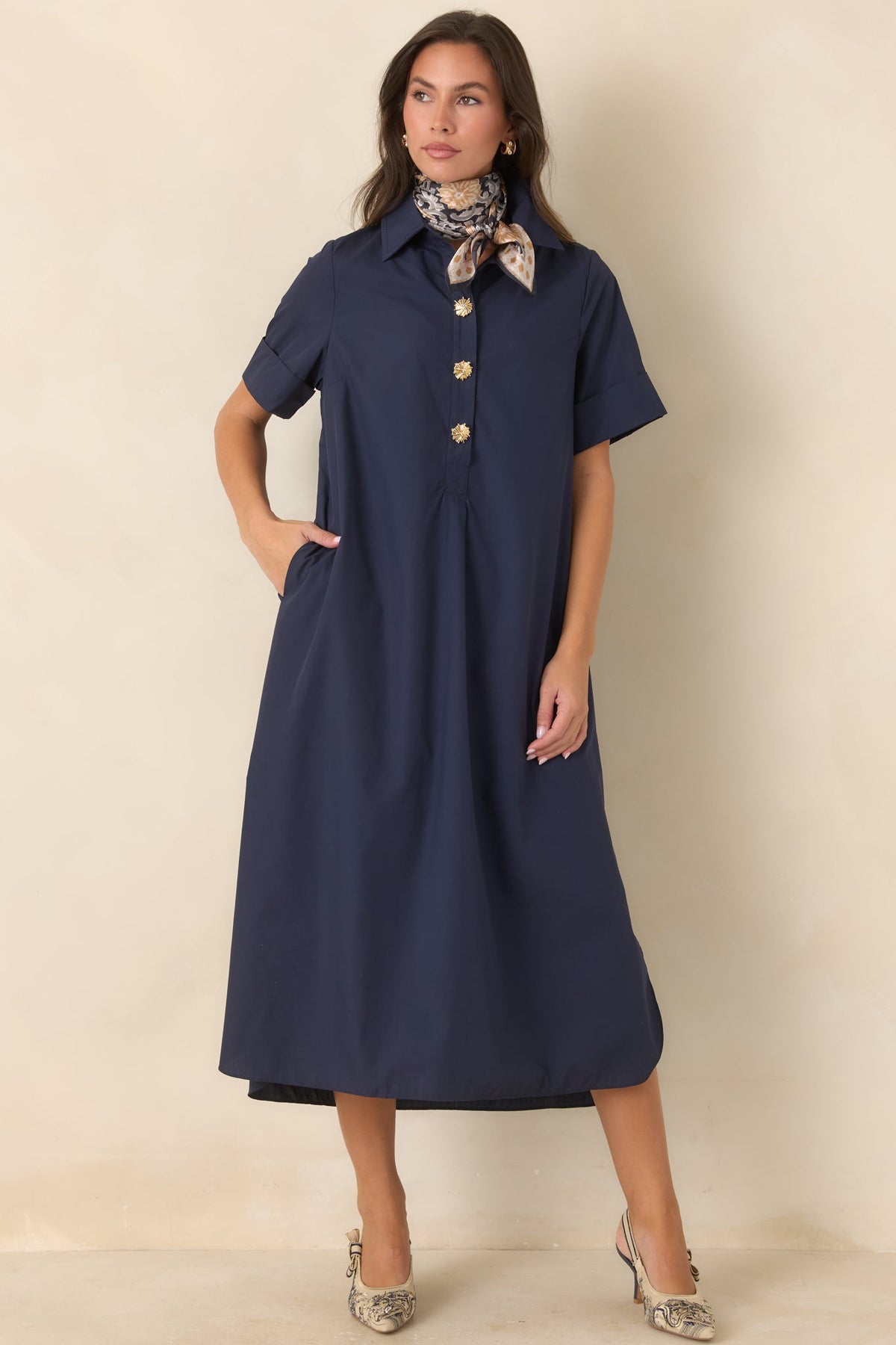 Read the Signs Navy Short Sleeve Maxi Dress
