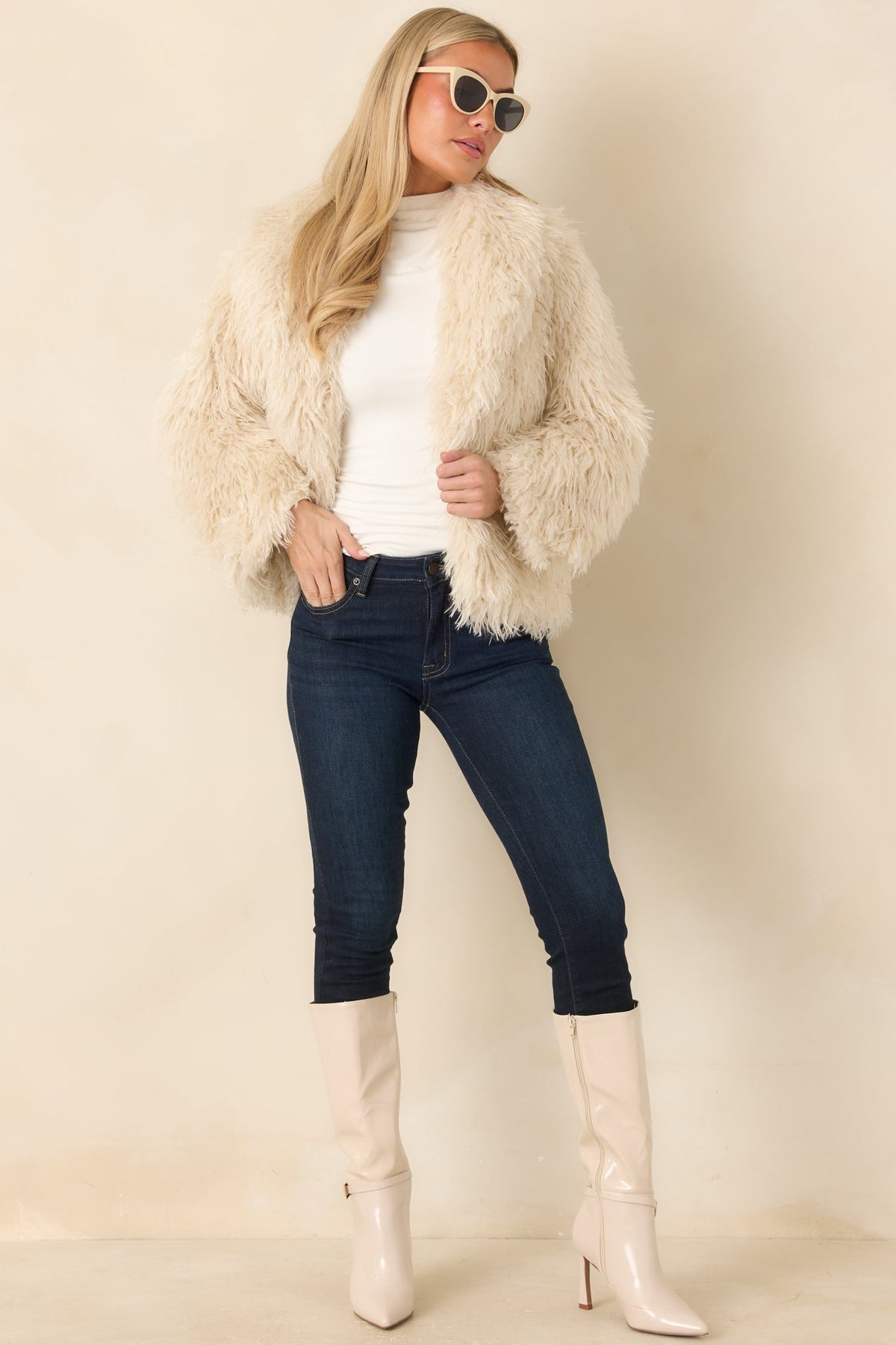 Astrid Ivory Faux Fur Moss Jacket