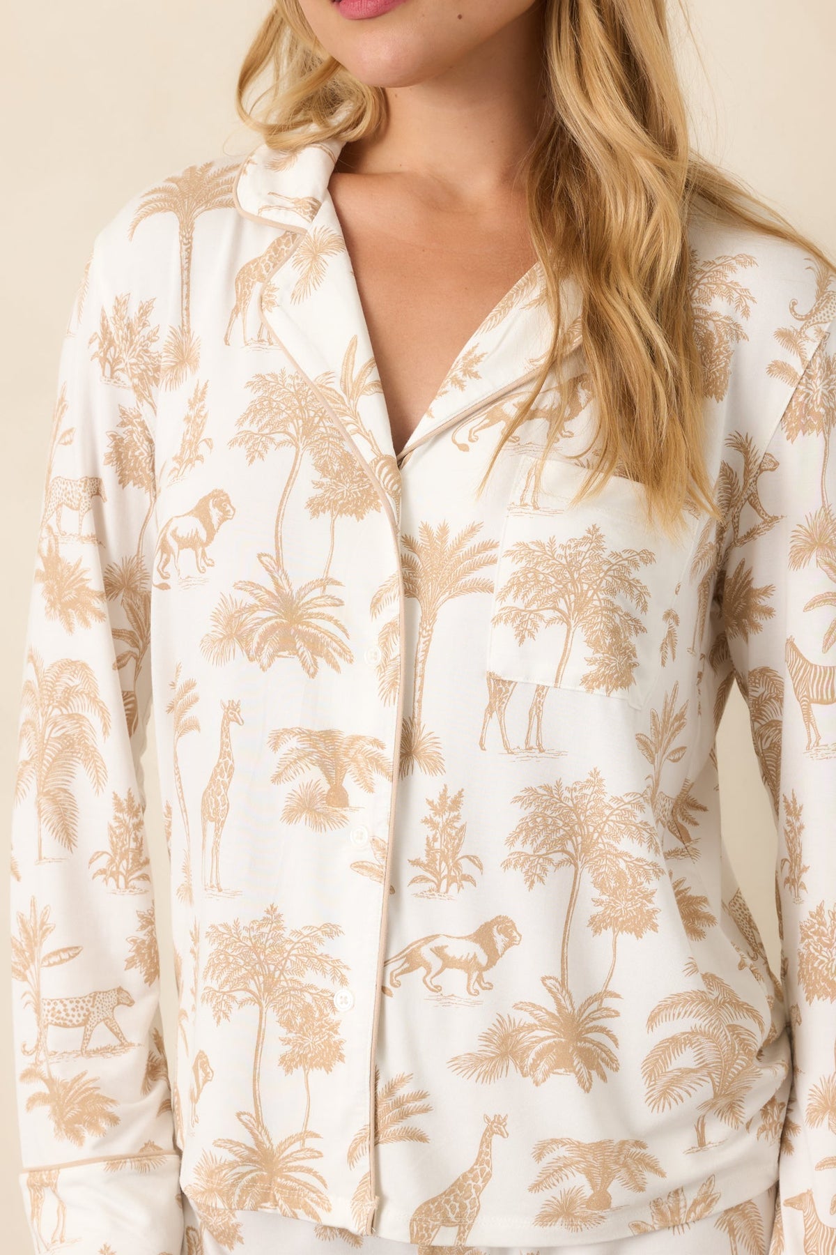 Z Supply Safari Ivory & Tan Long Sleeve Pajama Top
