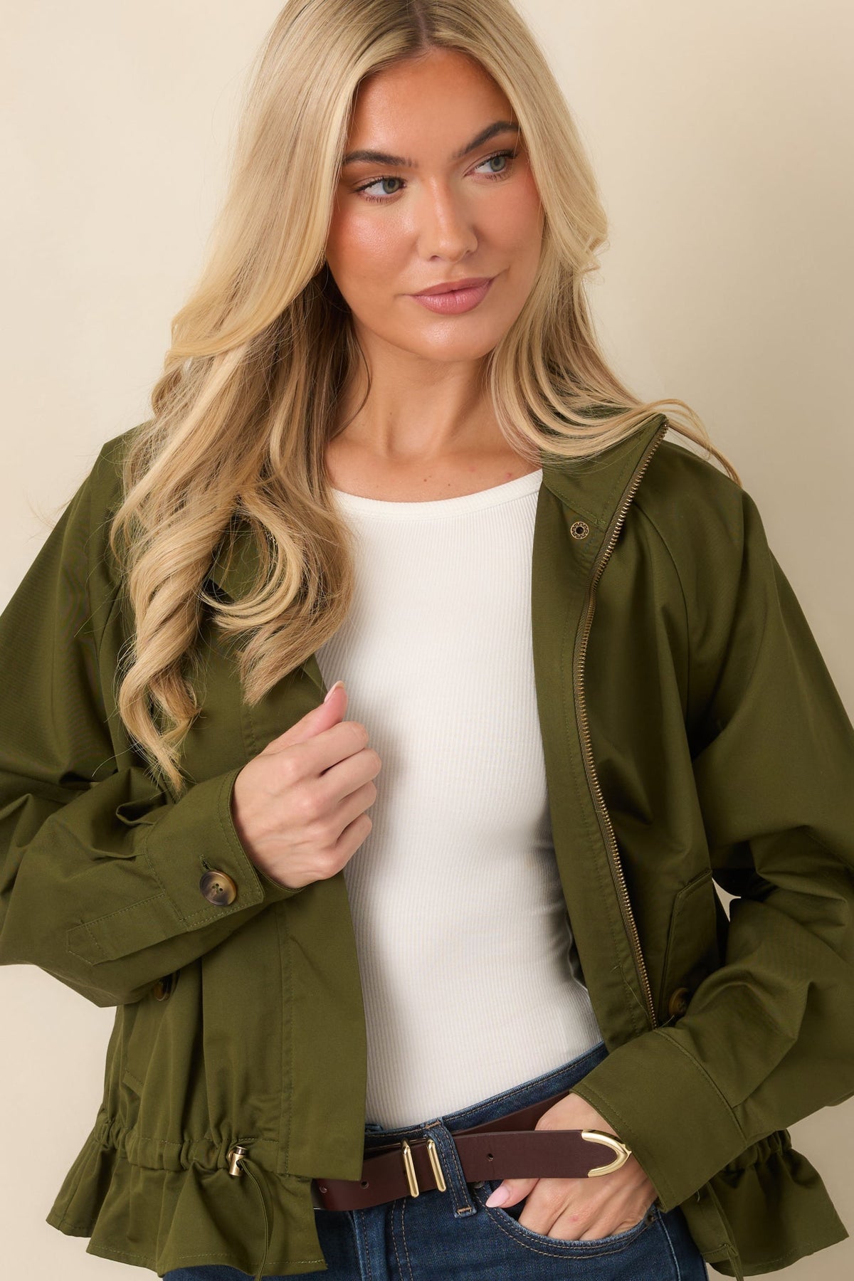 Wherever You Wander Olive Cotton Utility Jacket