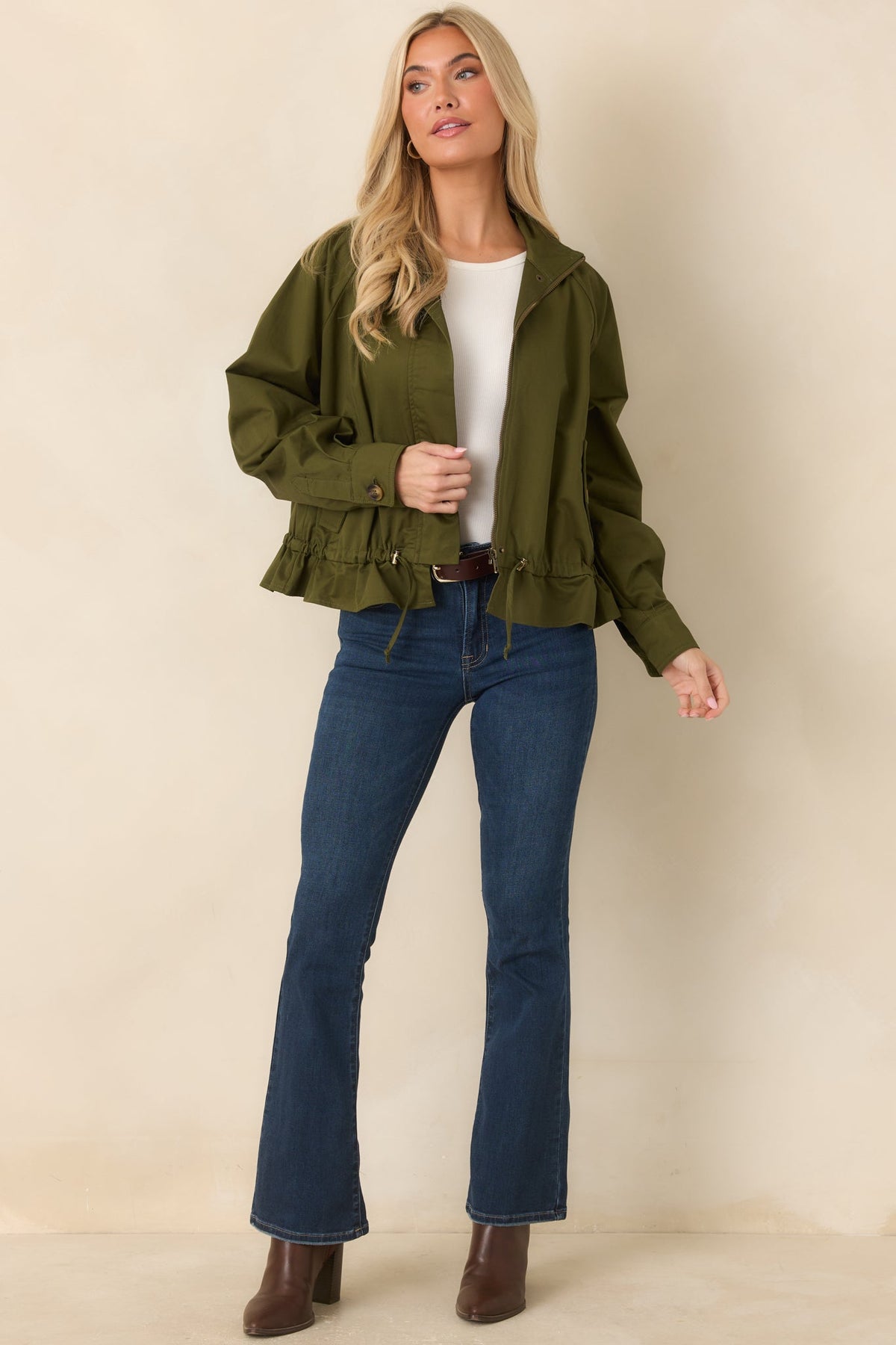 Wherever You Wander Olive Cotton Utility Jacket