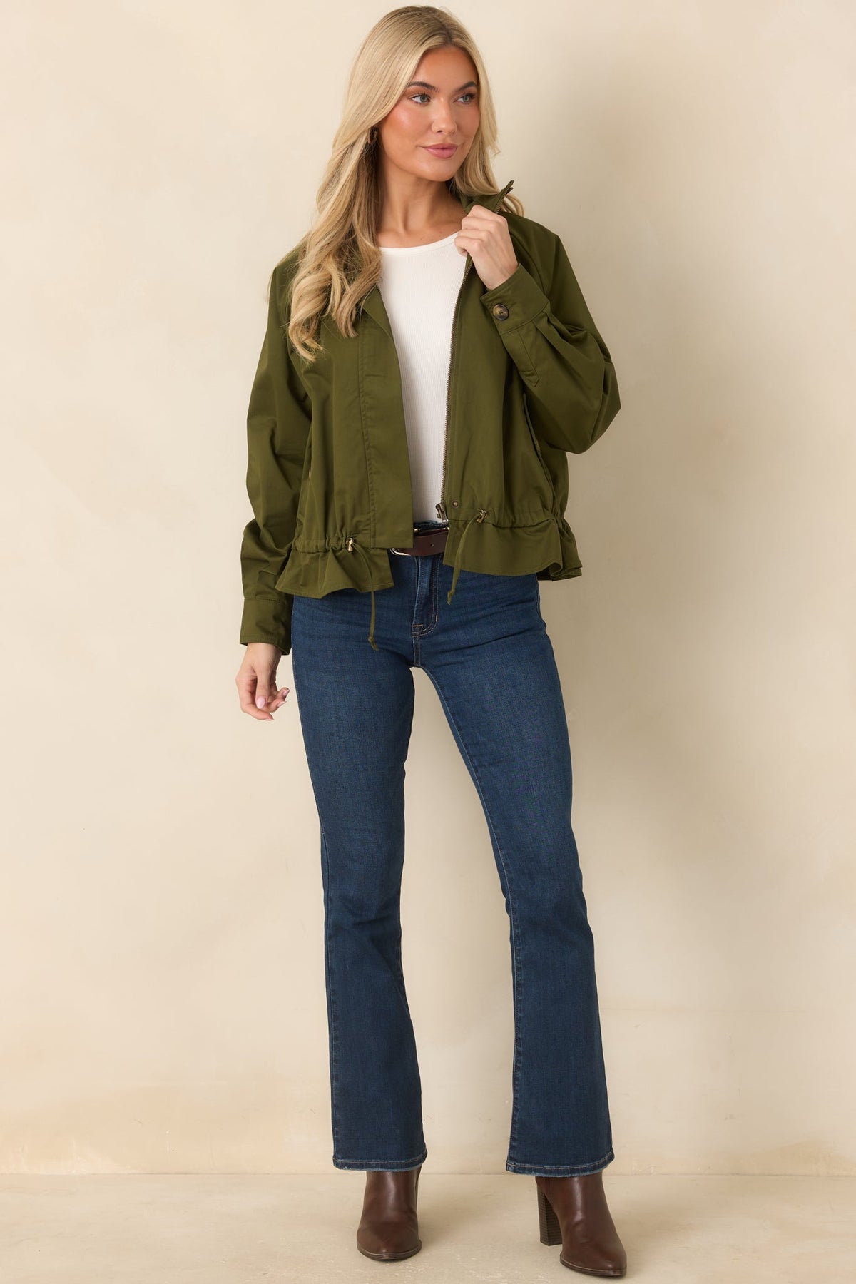 Wherever You Wander Olive Cotton Utility Jacket